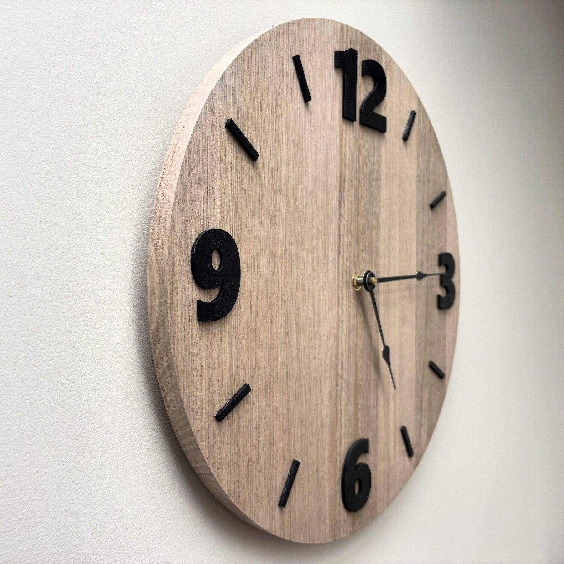 Foundation – Handmade Tasmanian Oak Wall Clock | Bold Black Numerals, Silent Movement | 30cm or 40cm