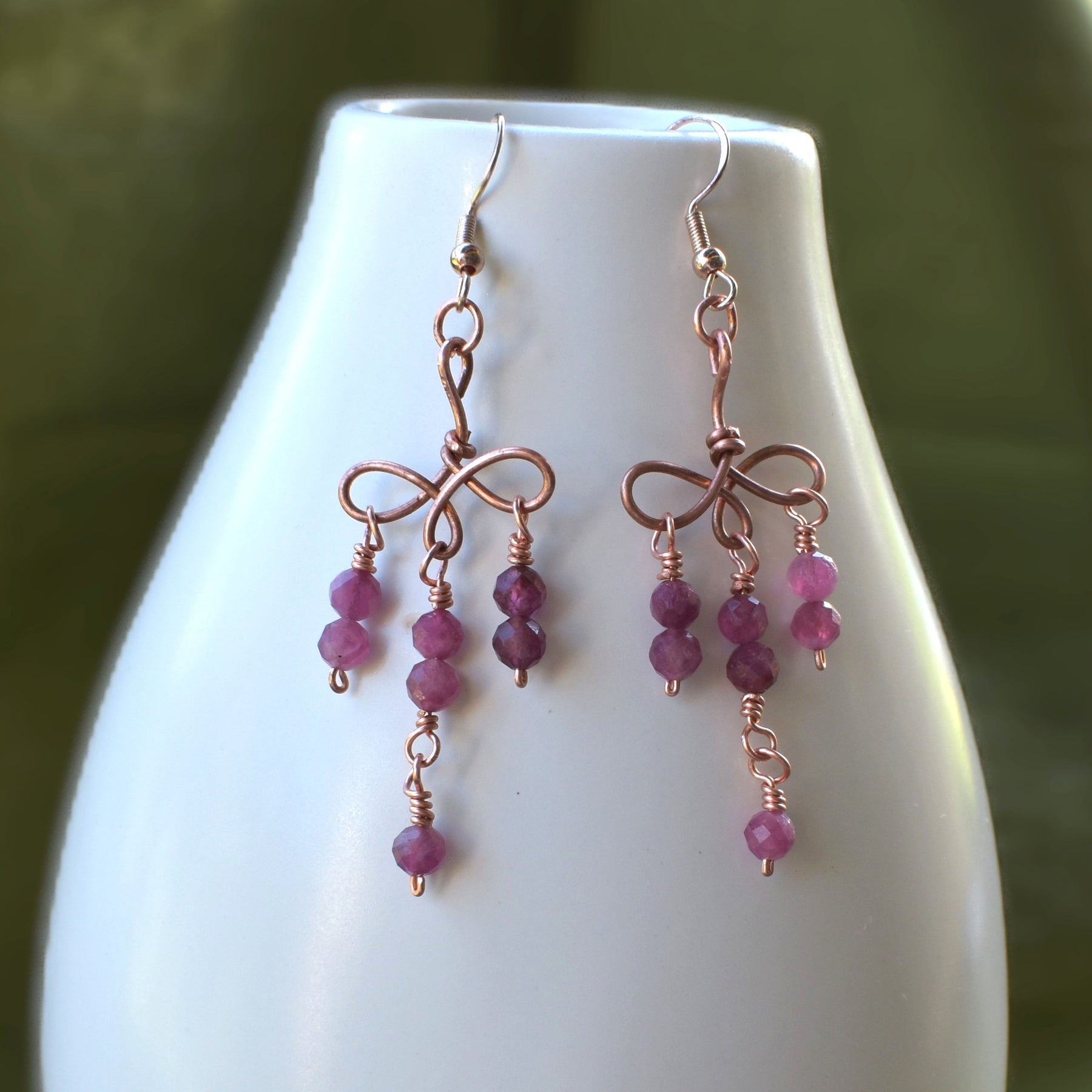 Ribbon Cascade - Tourmaline & Copper Earrings