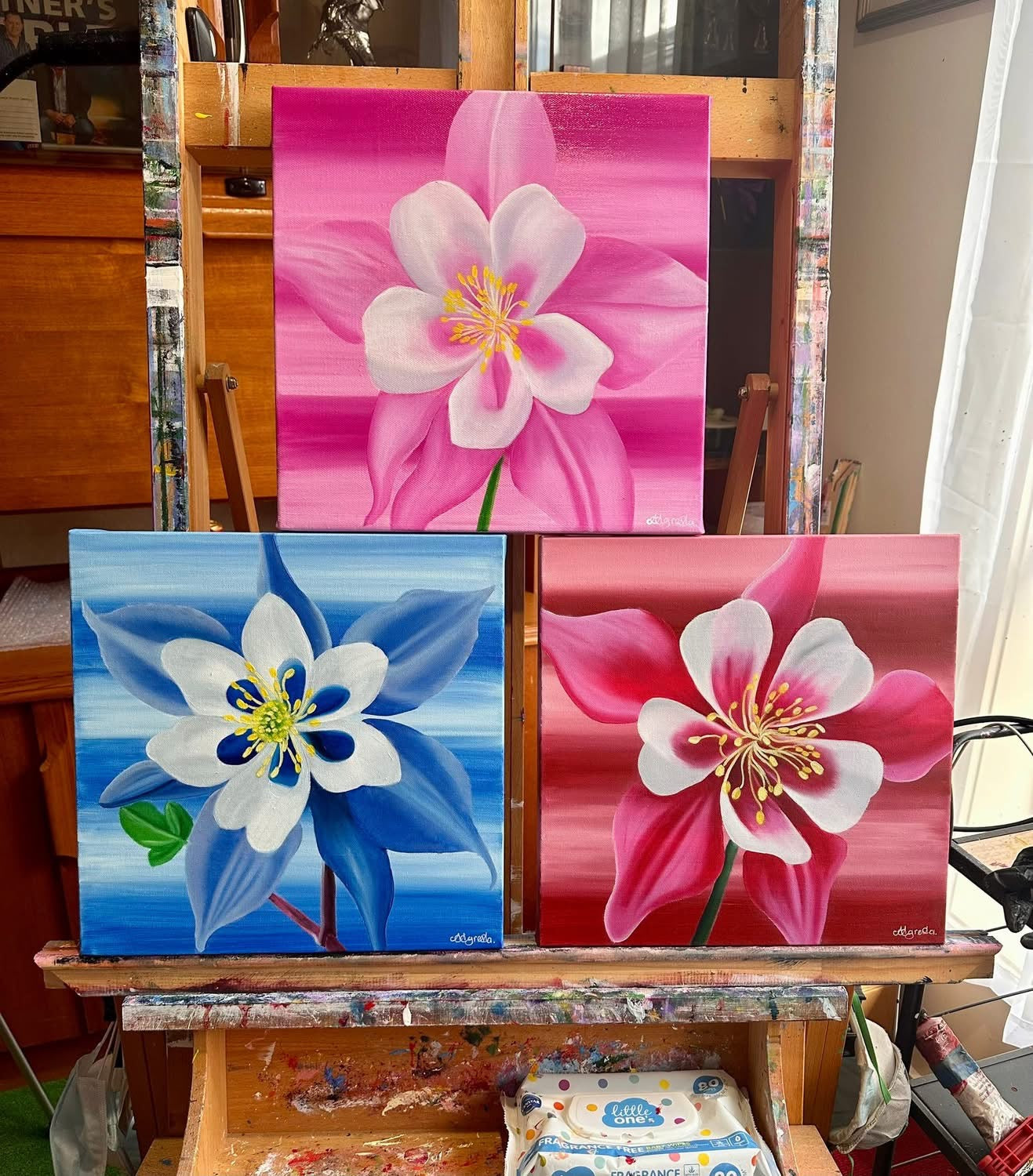 SALE - AQUILEGIA - ORIGINAL OIL PAINTING - HAND PAINTED