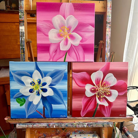 SALE - AQUILEGIA - ORIGINAL OIL PAINTING - HAND PAINTED