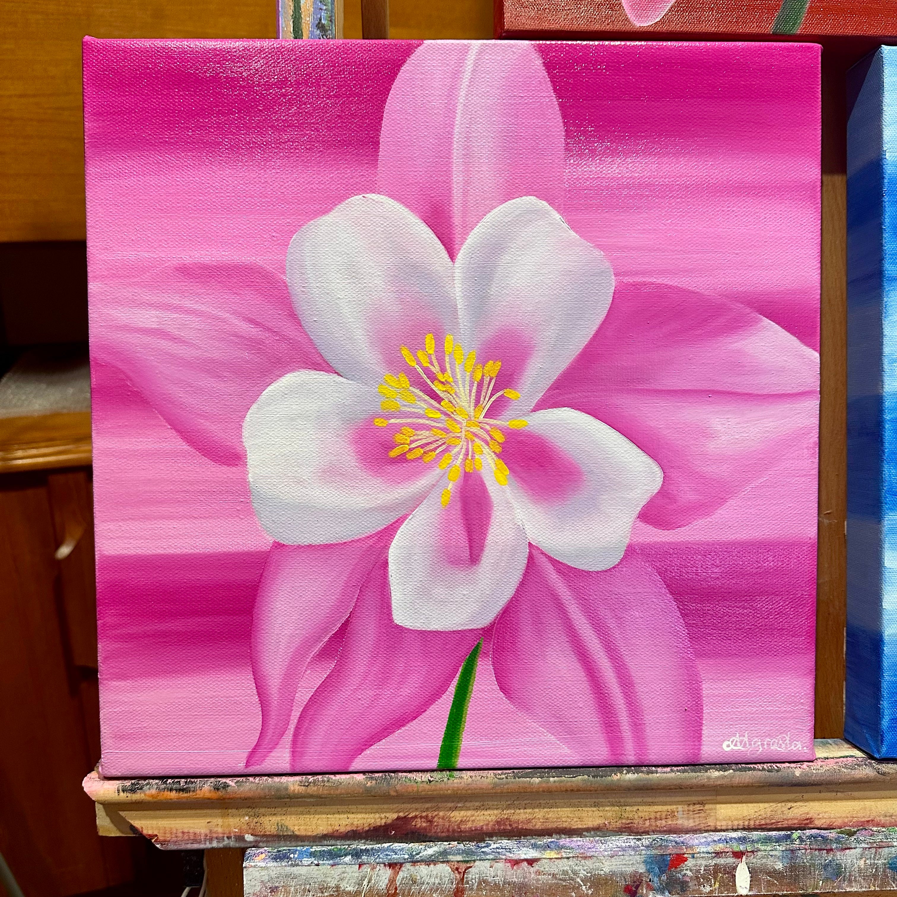 SALE - AQUILEGIA - ORIGINAL OIL PAINTING - HAND PAINTED