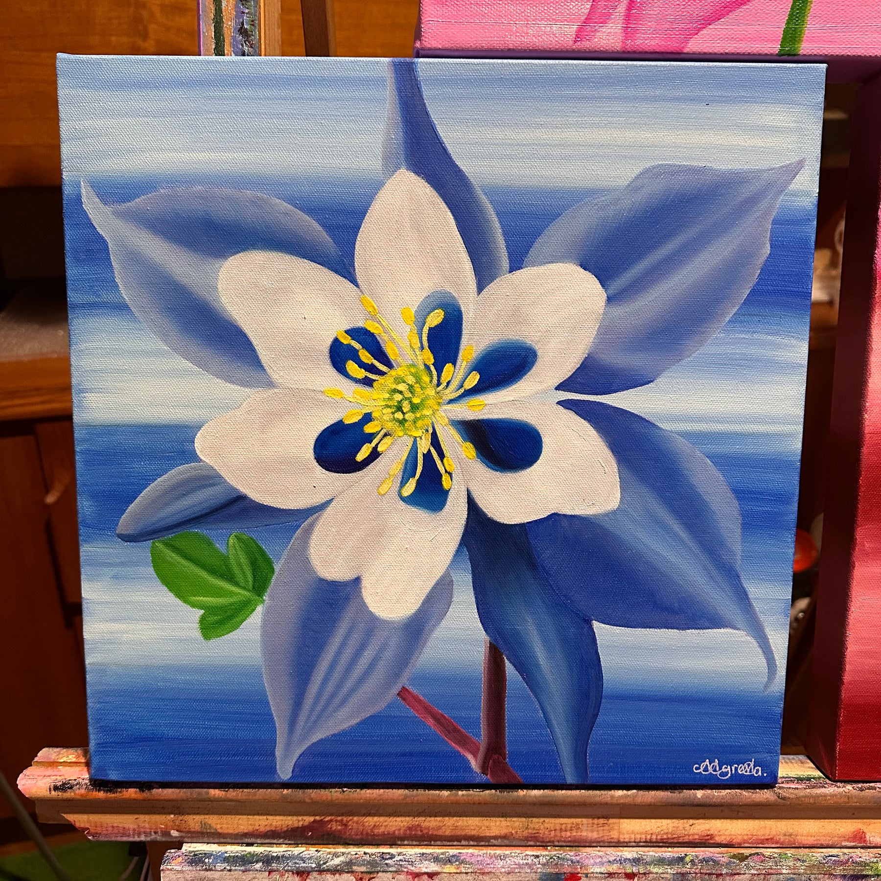 SALE - AQUILEGIA - ORIGINAL OIL PAINTING - HAND PAINTED