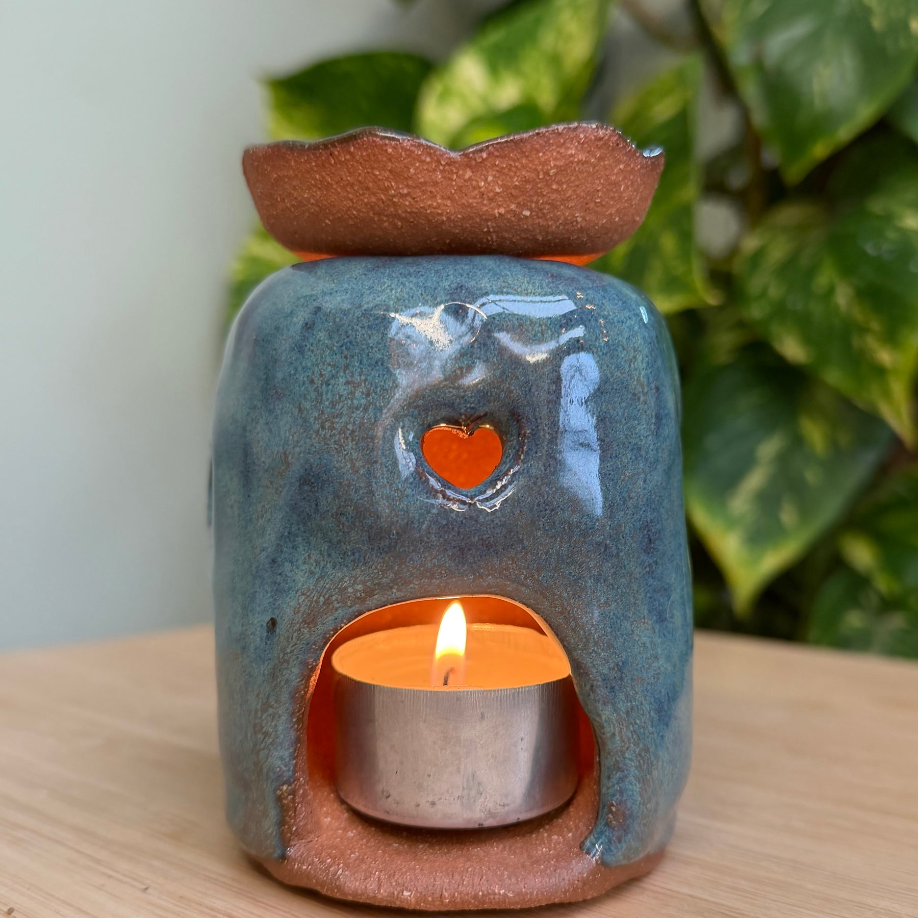 Hand built ceramic oil burner