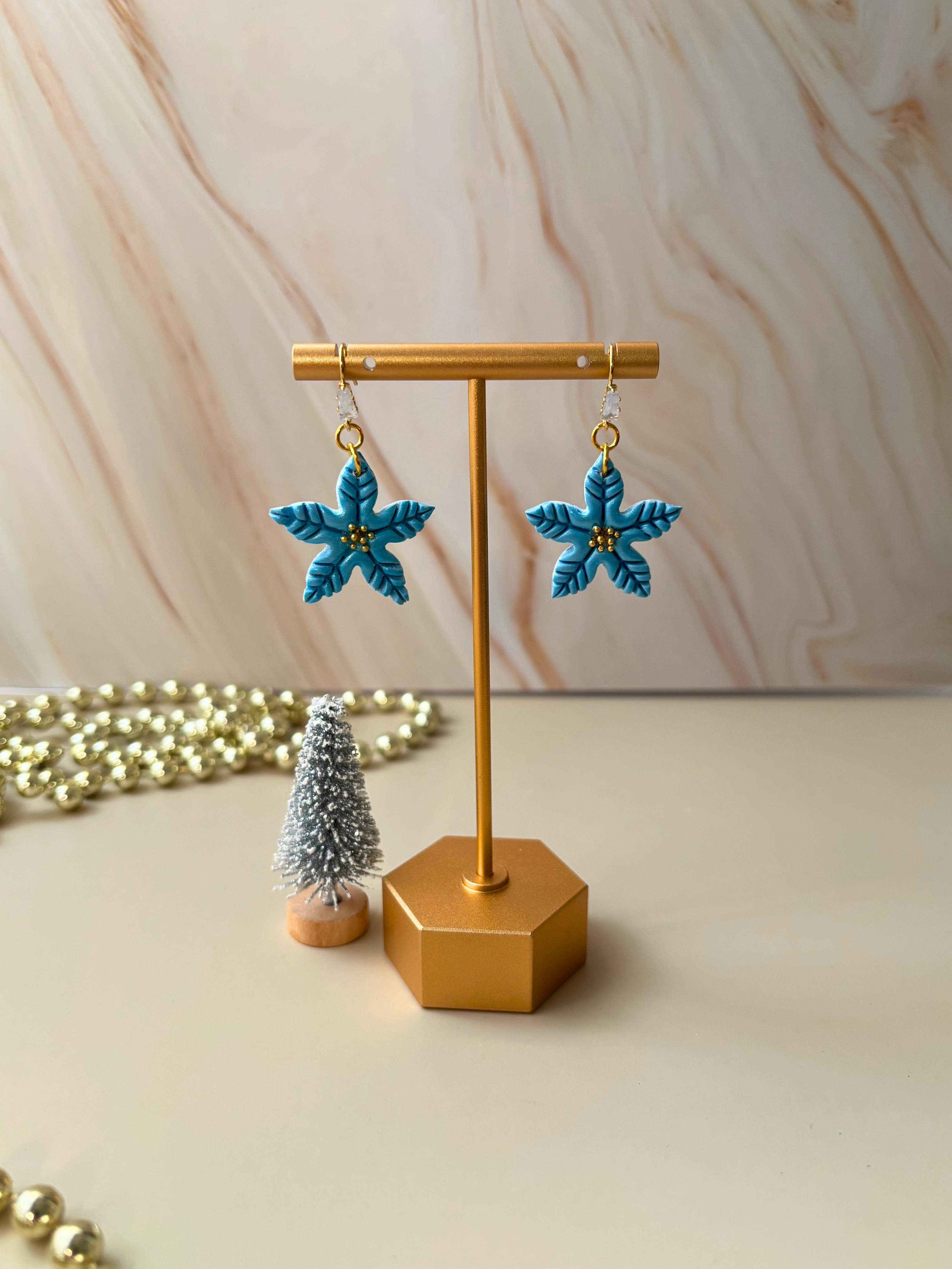 Pastel Poinsettia Dangle Earrings – Handmade Polymer Clay Jewellery