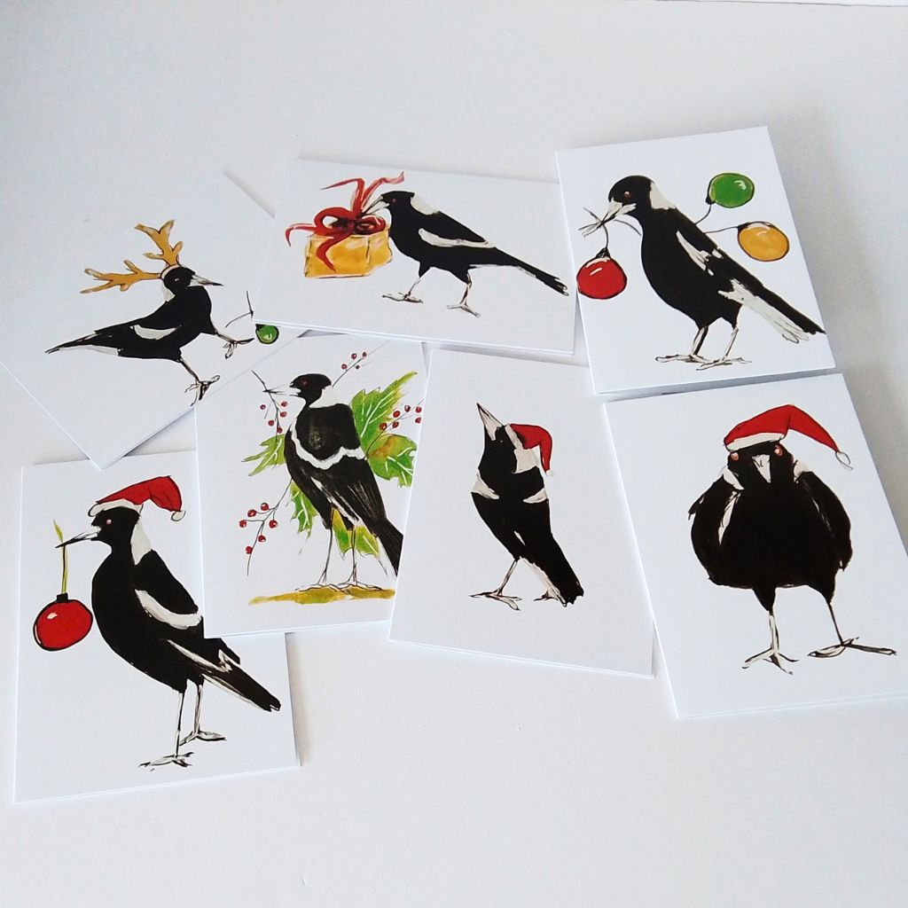 Quirky Magpie Christmas Cards - 7 designs