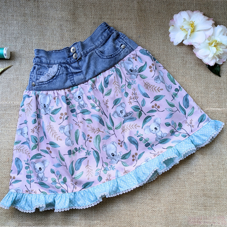 Upcycled denim skirt Size 4-5 Koalas