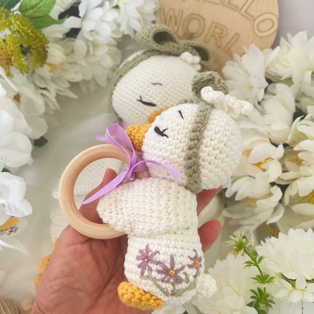 Handmade Crochet Missy Goose Snuggler Teether Baby Gift Set