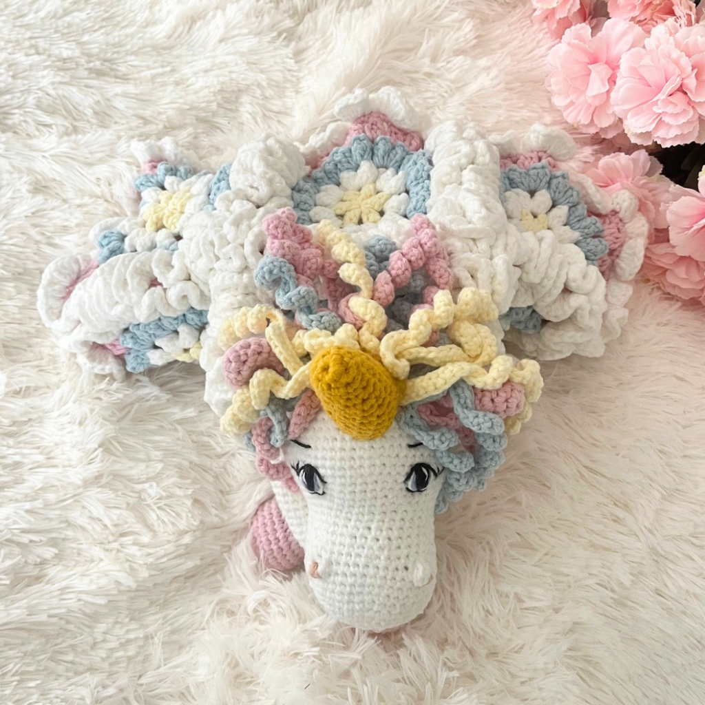 Crochet Unicorn Snuggler, Handmade Unicorn Lovey Blanket