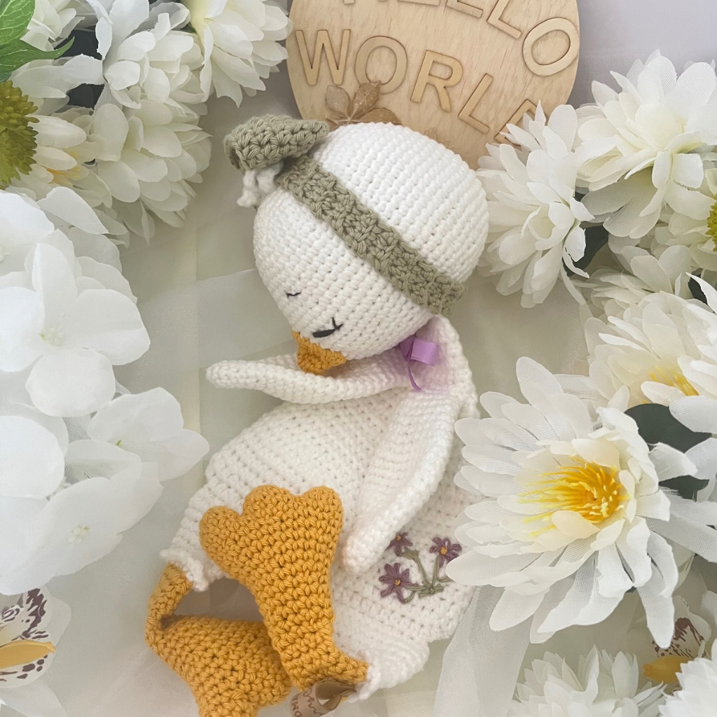 Handmade Crochet Missy Goose Snuggler Teether Baby Gift Set