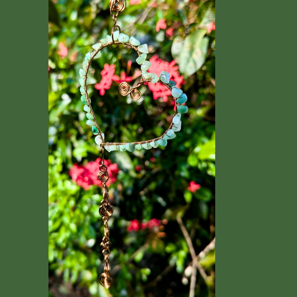Green aventurine heart suncatcher - Whimsical - Wire art