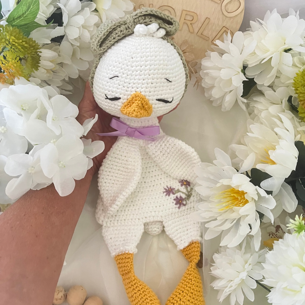 Handmade Crochet Missy Goose Snuggler Teether Baby Gift Set