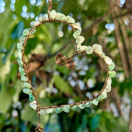 Green aventurine heart suncatcher - Whimsical - Wire art