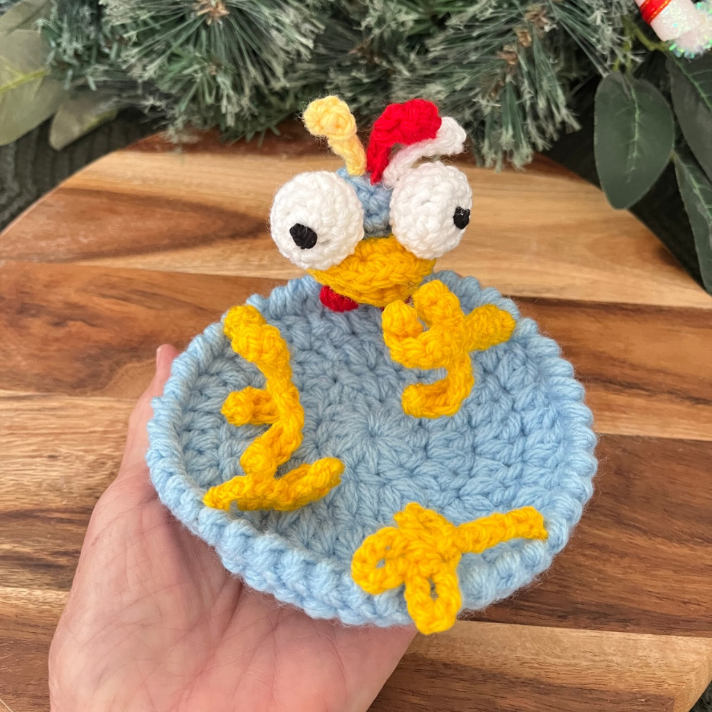Crochet Donkey Rooster Flip Up Cup Coasters Gift Pack