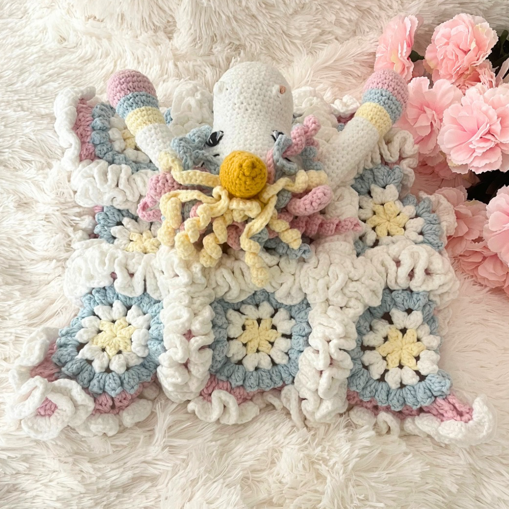Crochet Unicorn Snuggler, Handmade Unicorn Lovey Blanket