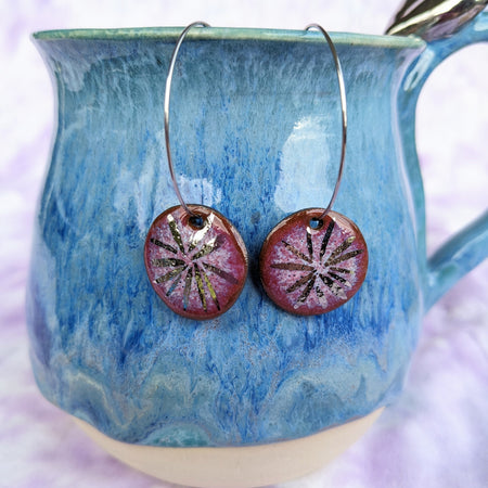 Raspberry Shine Ceramic Earrings. Lightweight, dangle, hoop earrings.