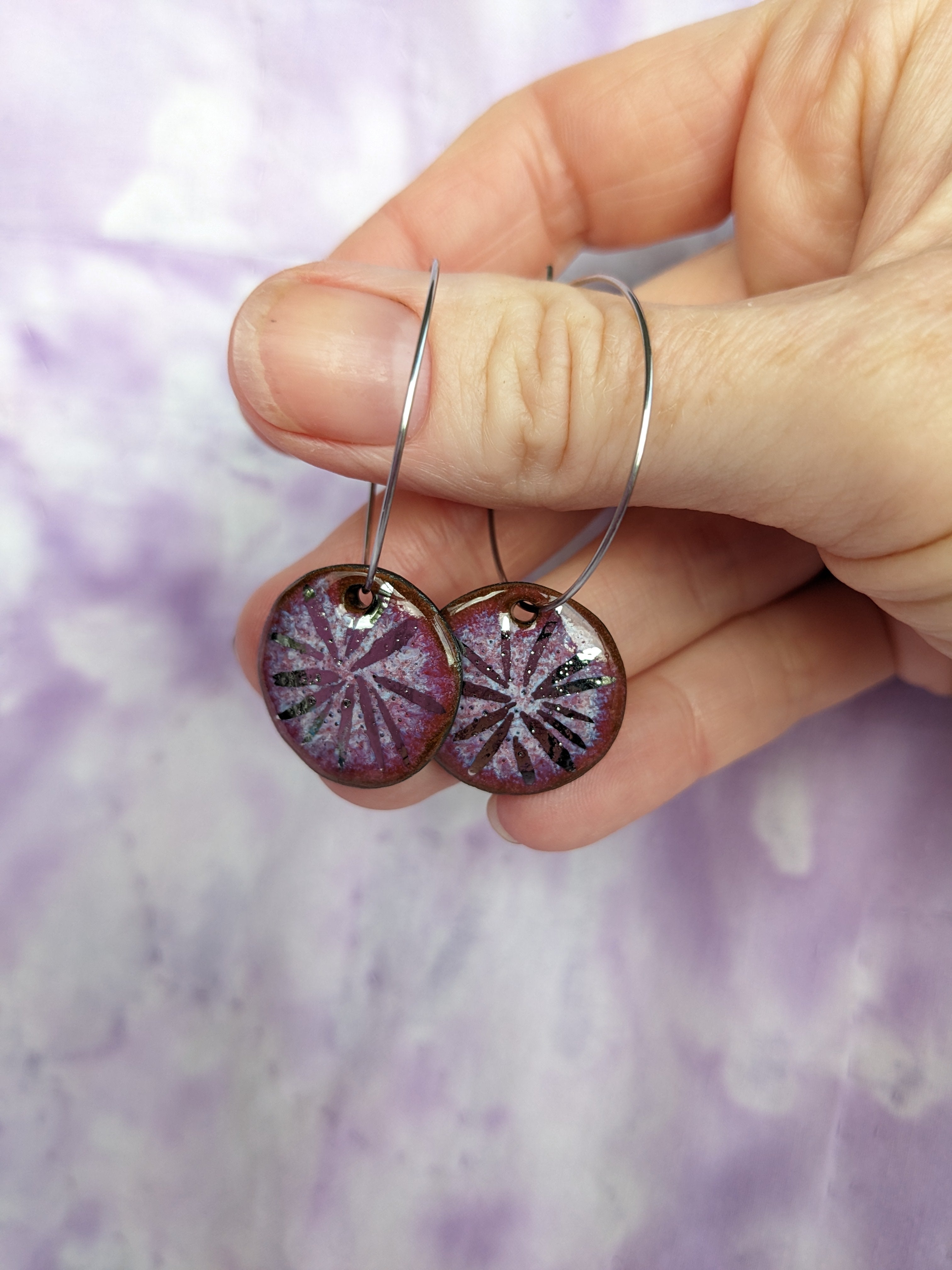 Raspberry Shine Ceramic Earrings. Lightweight, dangle, hoop earrings.