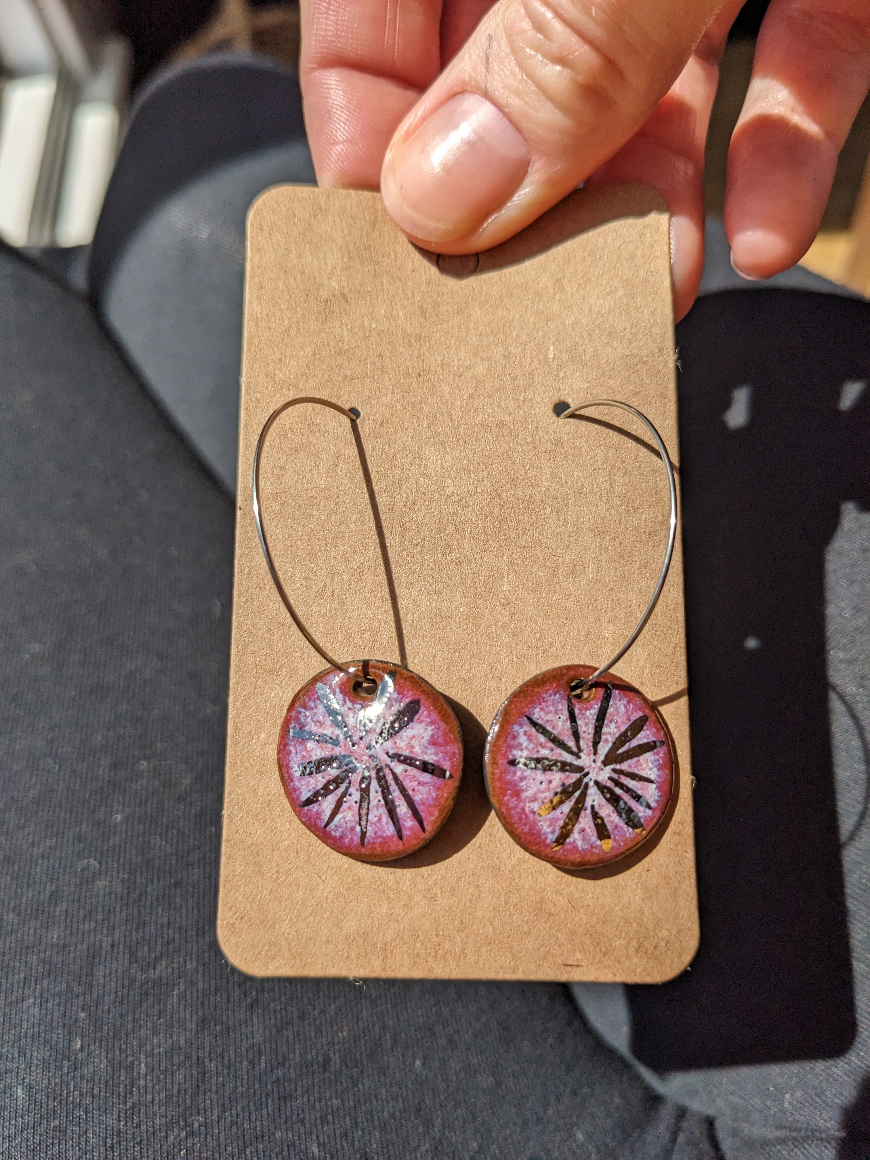 Raspberry Shine Ceramic Earrings. Lightweight, dangle, hoop earrings.