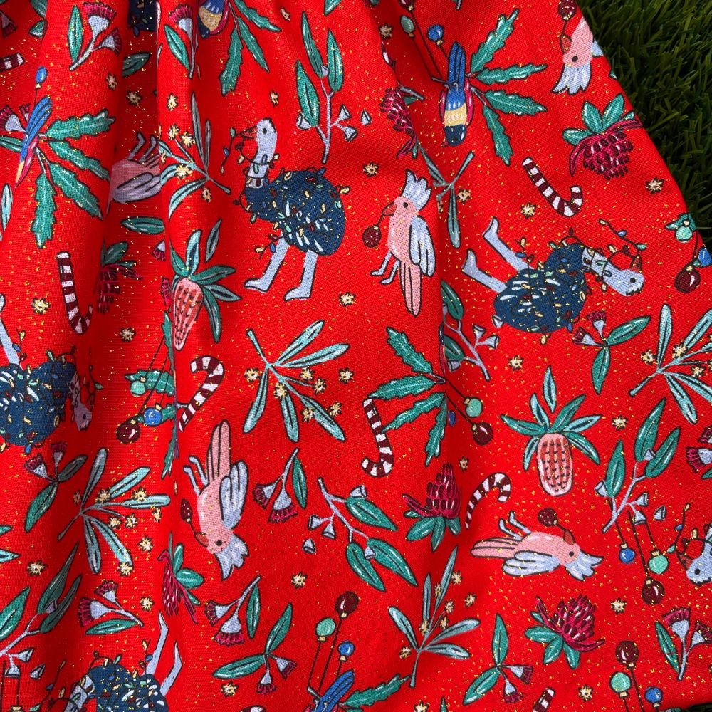 Handmade Christmas dress | Aussie Birds | Red | size 2