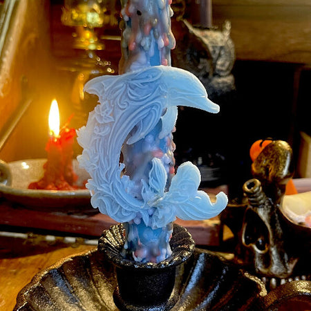 The Delphin Intention Spell Altar Ritual Beeswax Candle Blue