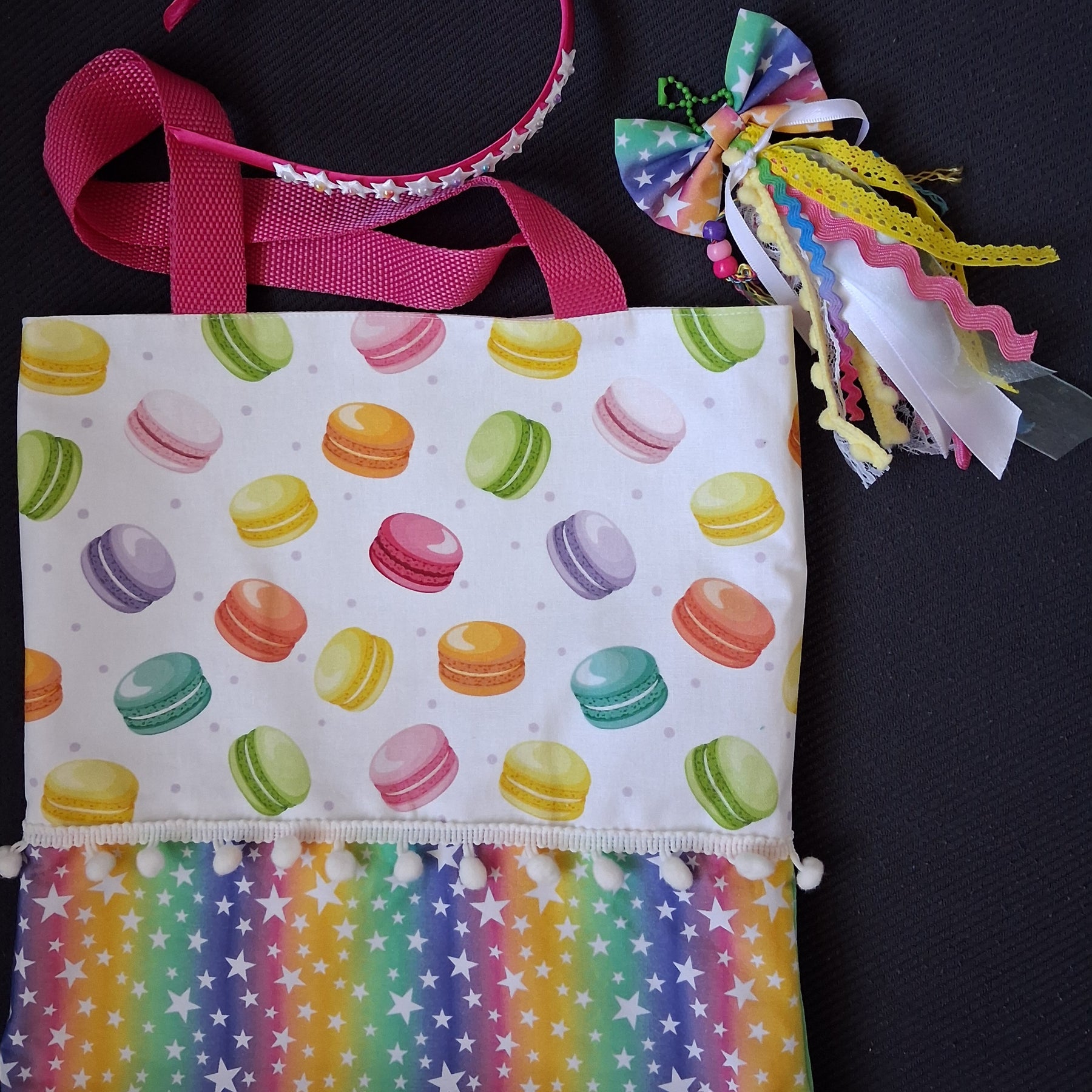 Children's Macaron Print Tote, Bag Charm & Headband
