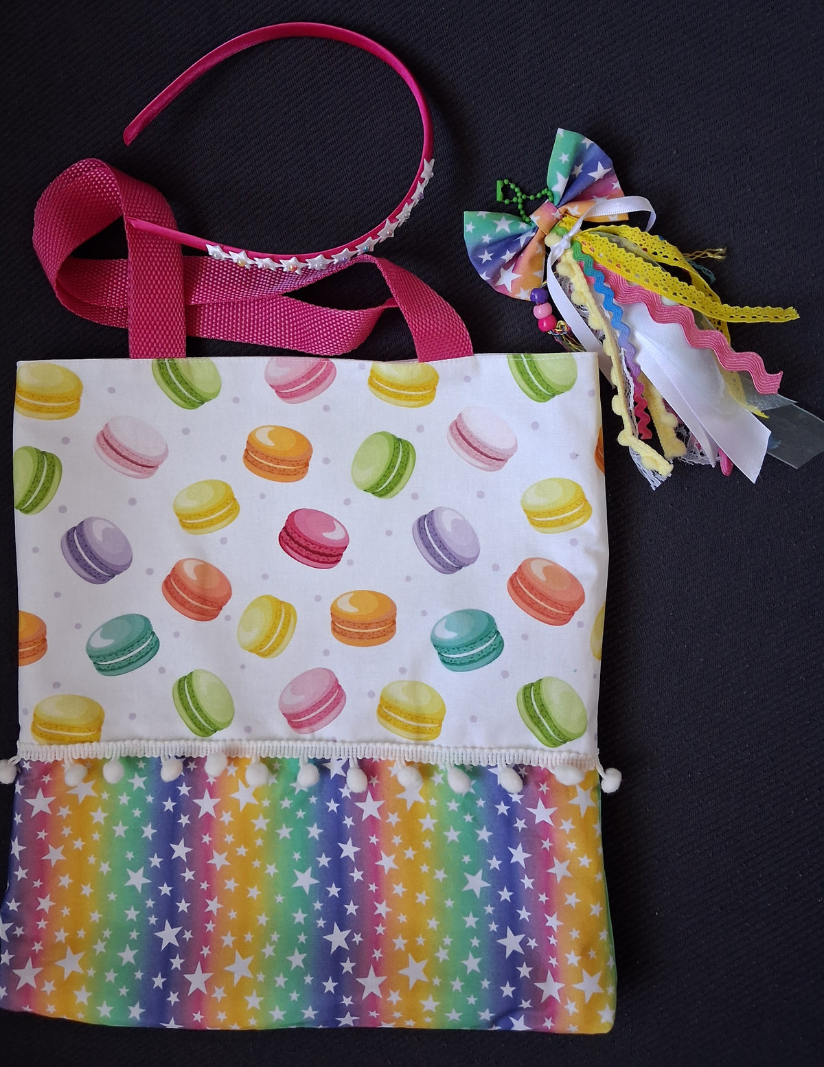 Children's Macaron Print Tote, Bag Charm & Headband