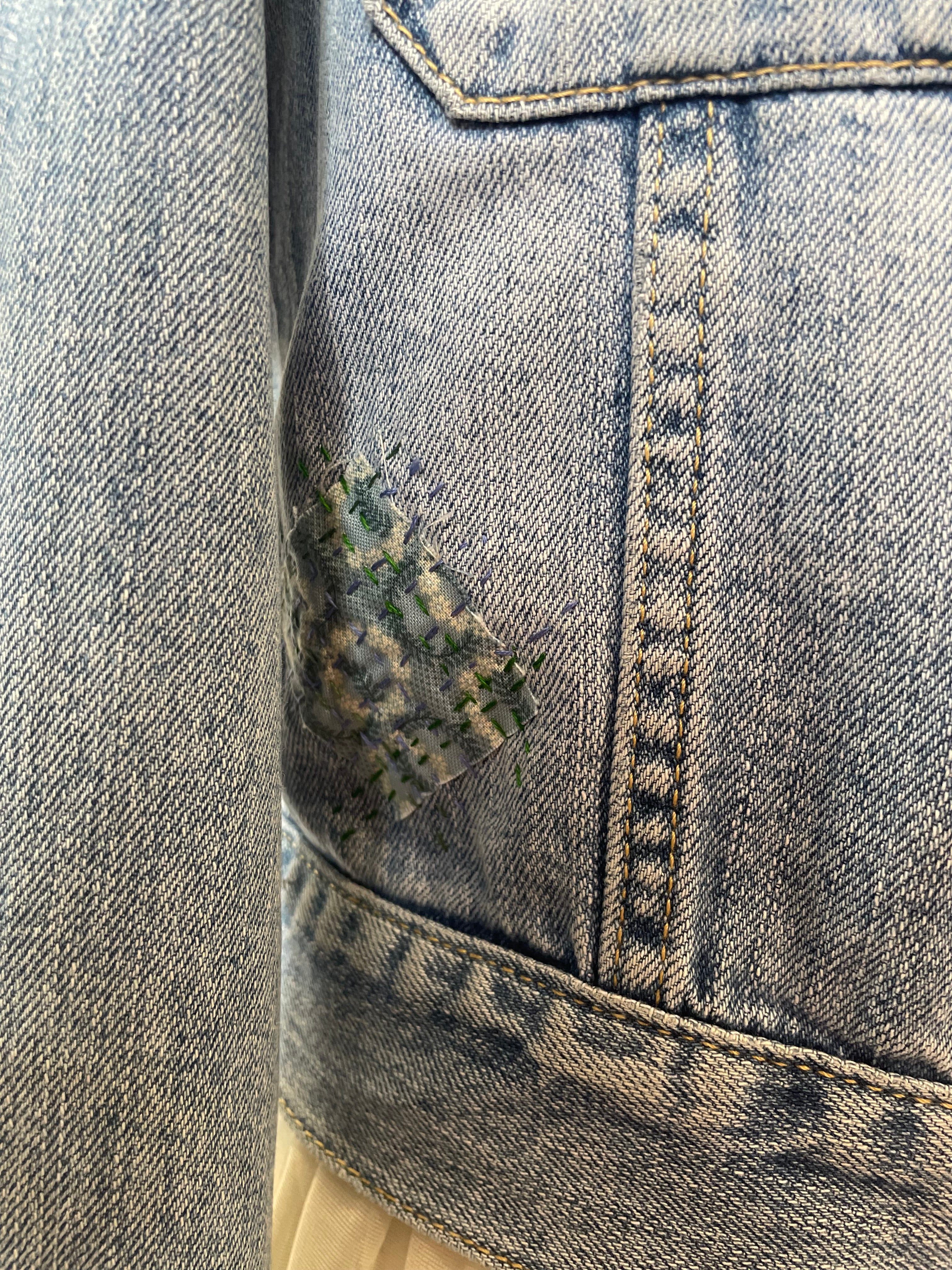 Sashiko Floral Denim Jacket Upcycled Wearable Art