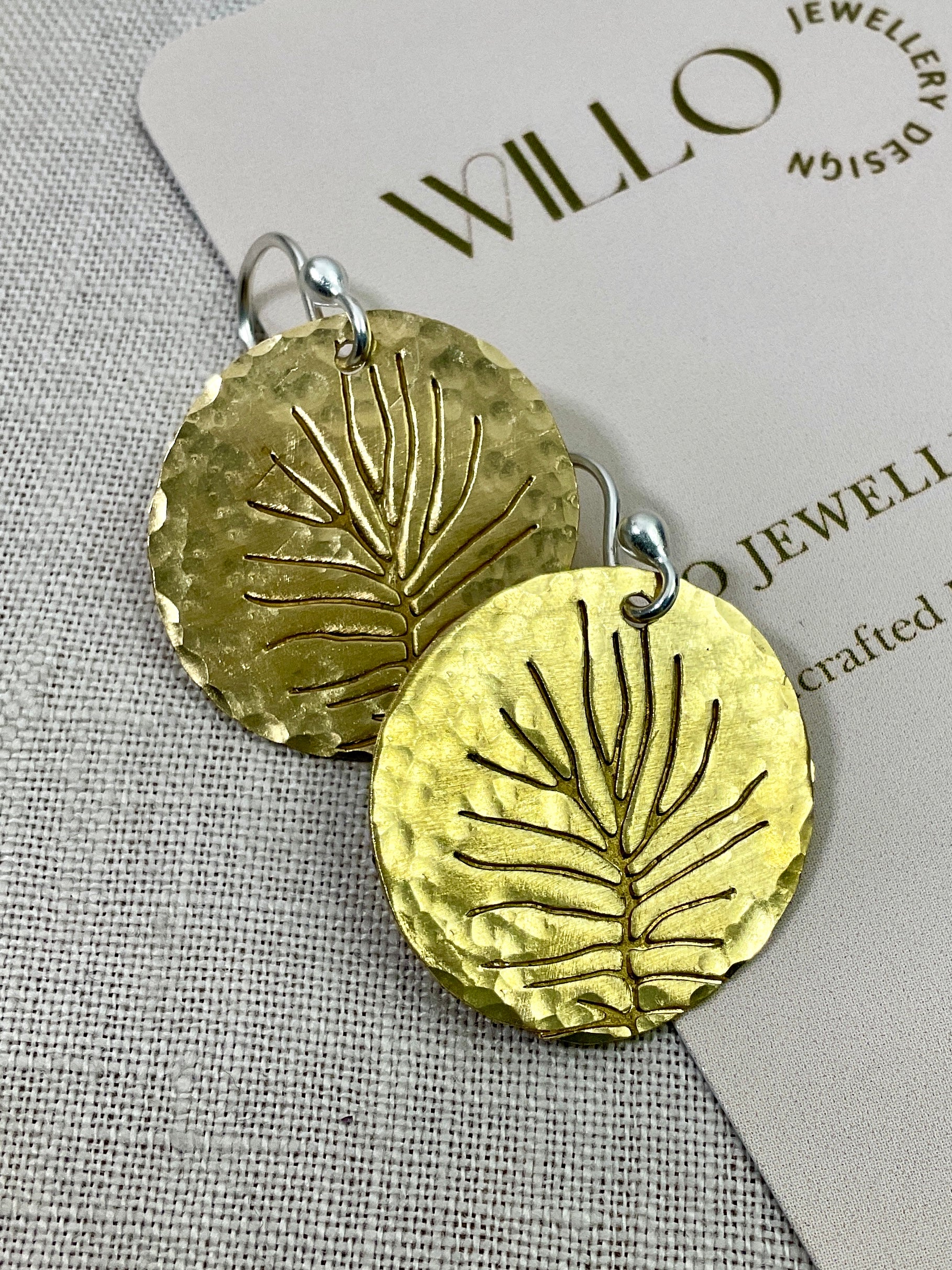 Brass embossed earrings. Handmade