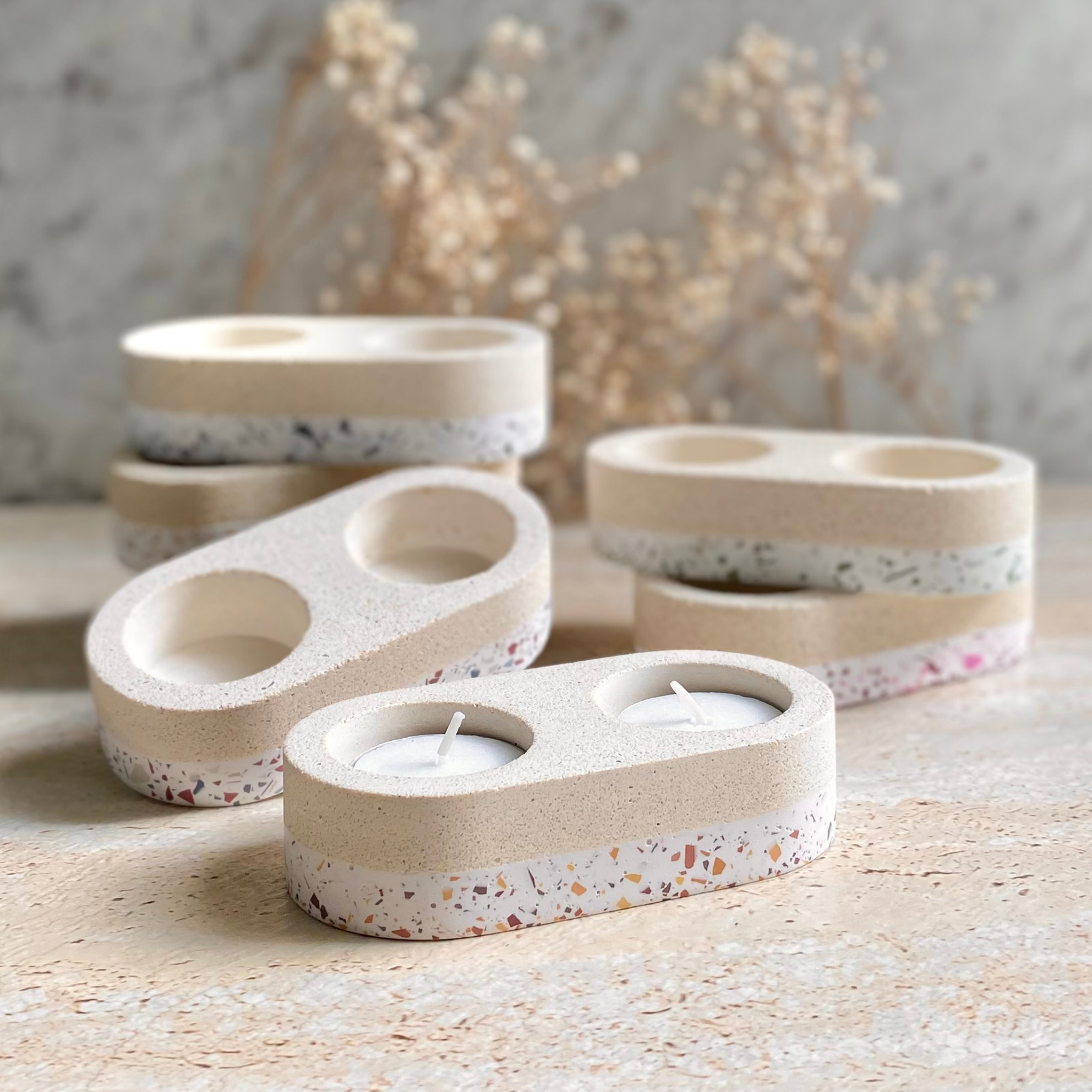 Double tealight holder | Texture Terrazzo Decor