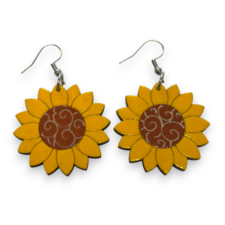 Wooden sunflower earrings - hand painted