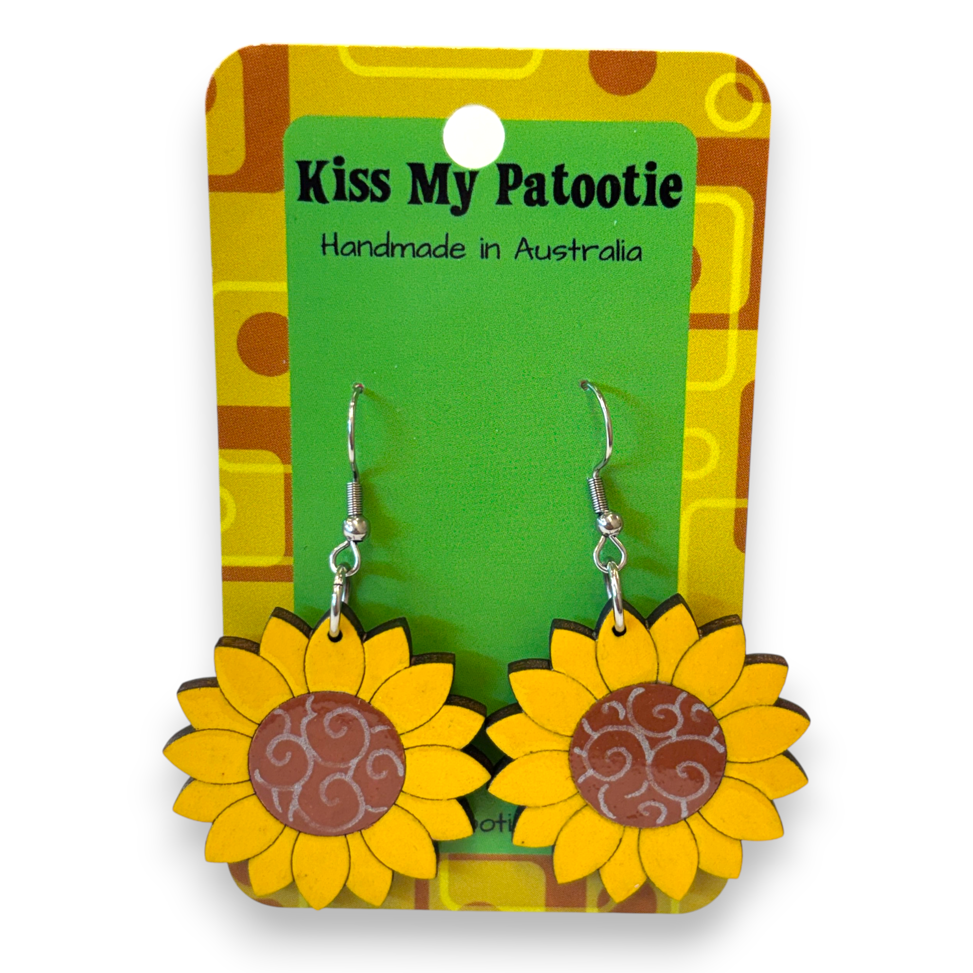 Wooden sunflower earrings - hand painted