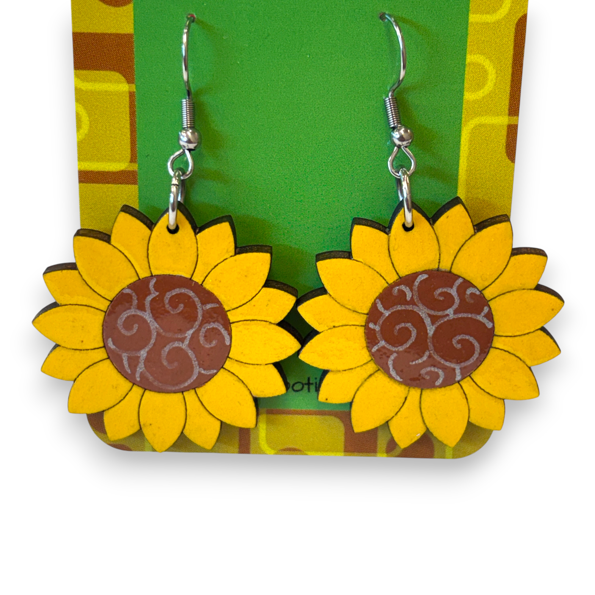 Wooden sunflower earrings - hand painted