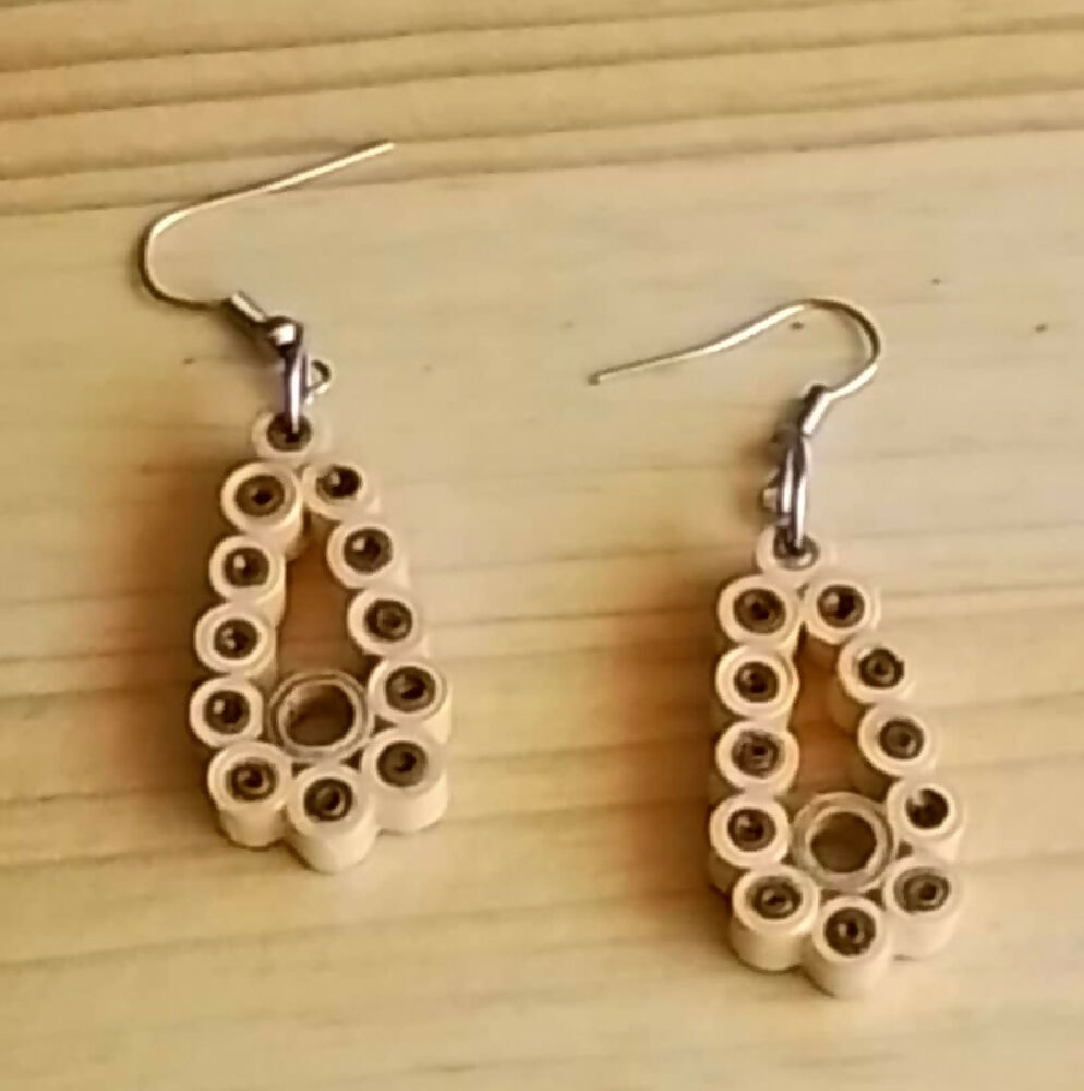 Earrings Quilled Teardrop Circles in Brown