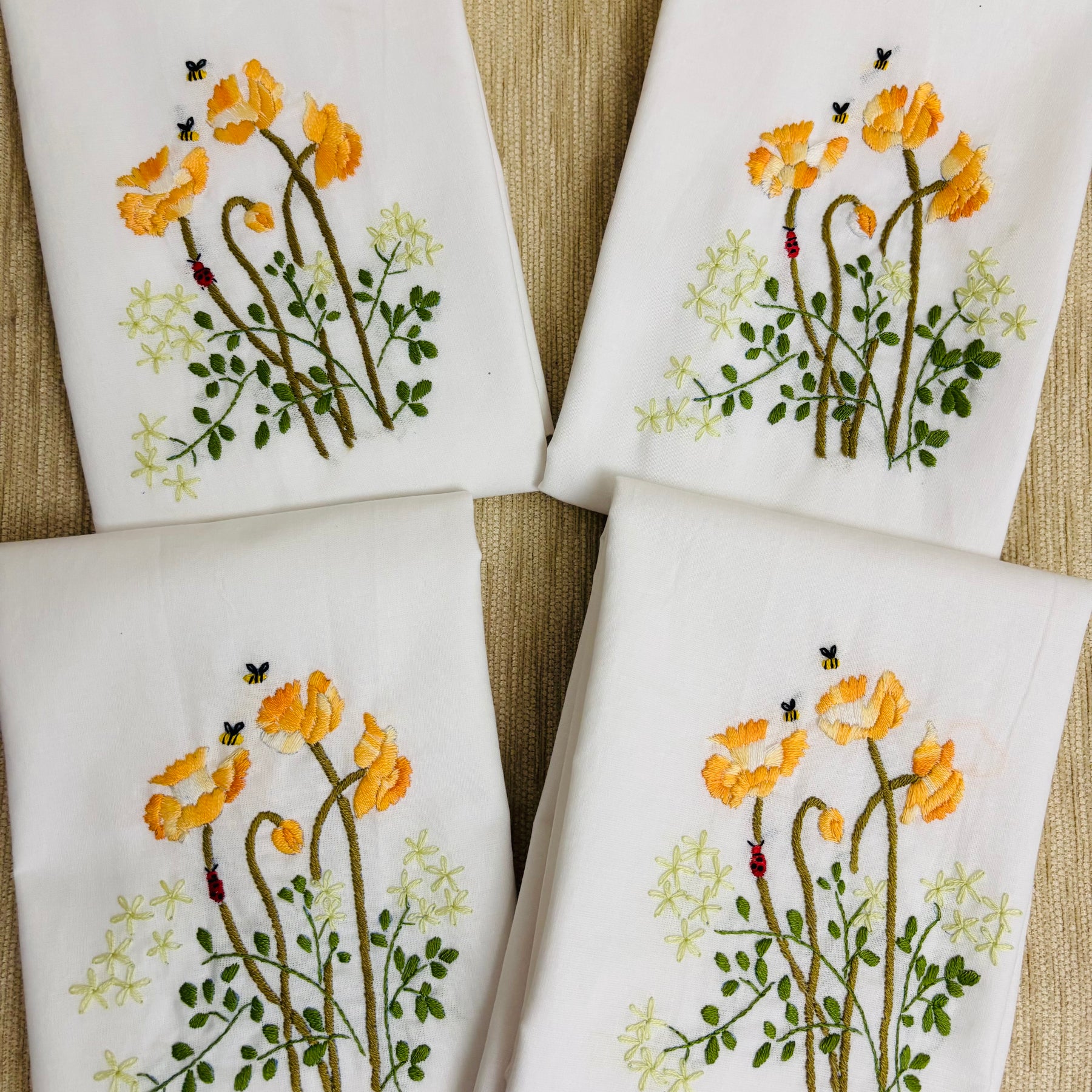Set of 2 Hand Embroidered Floral Pillow Case/Cushion Cover