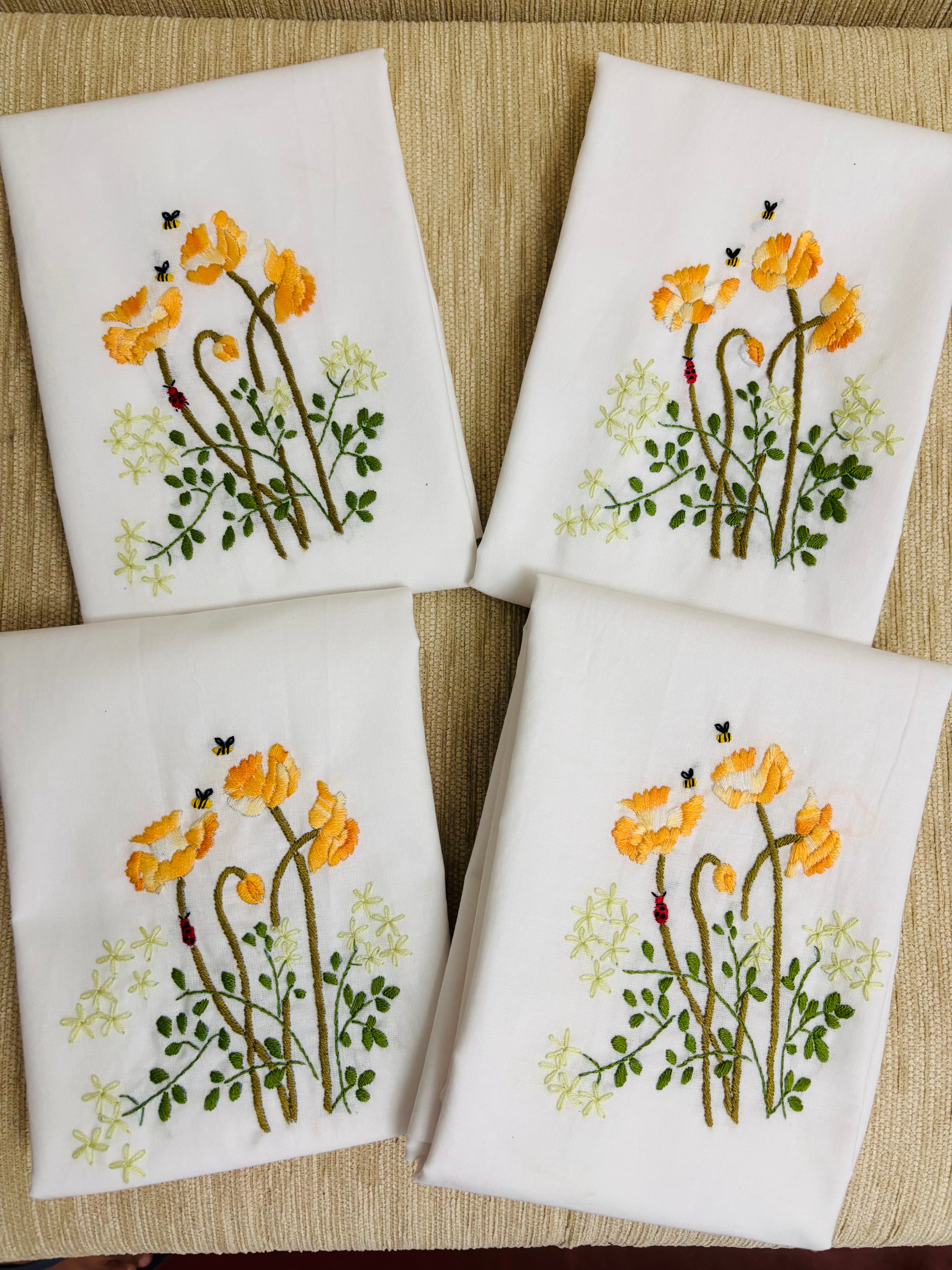 Set of 2 Hand Embroidered Floral Pillow Case/Cushion Cover