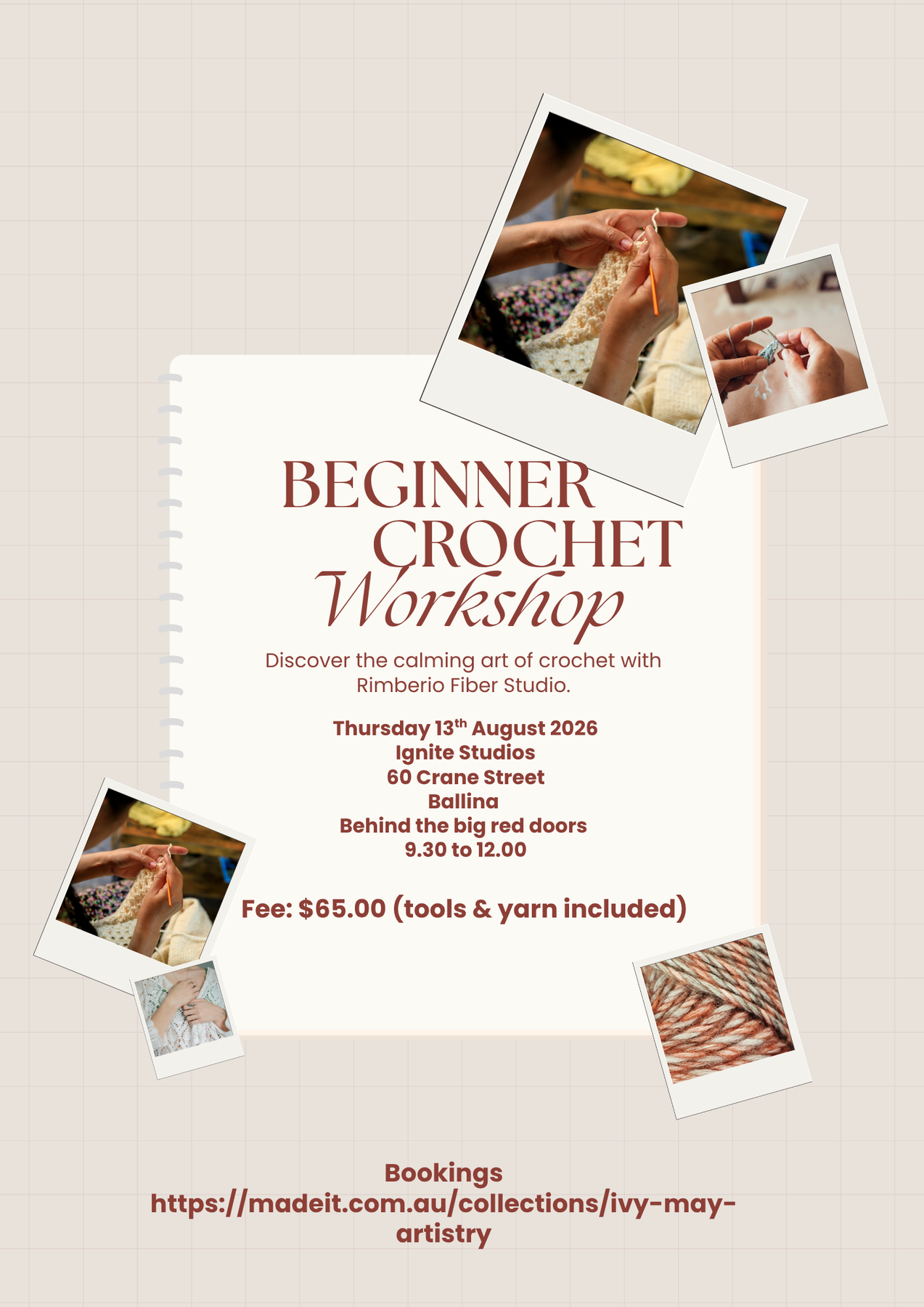 Learn to Crochet beginner class - 16th Sept 2026