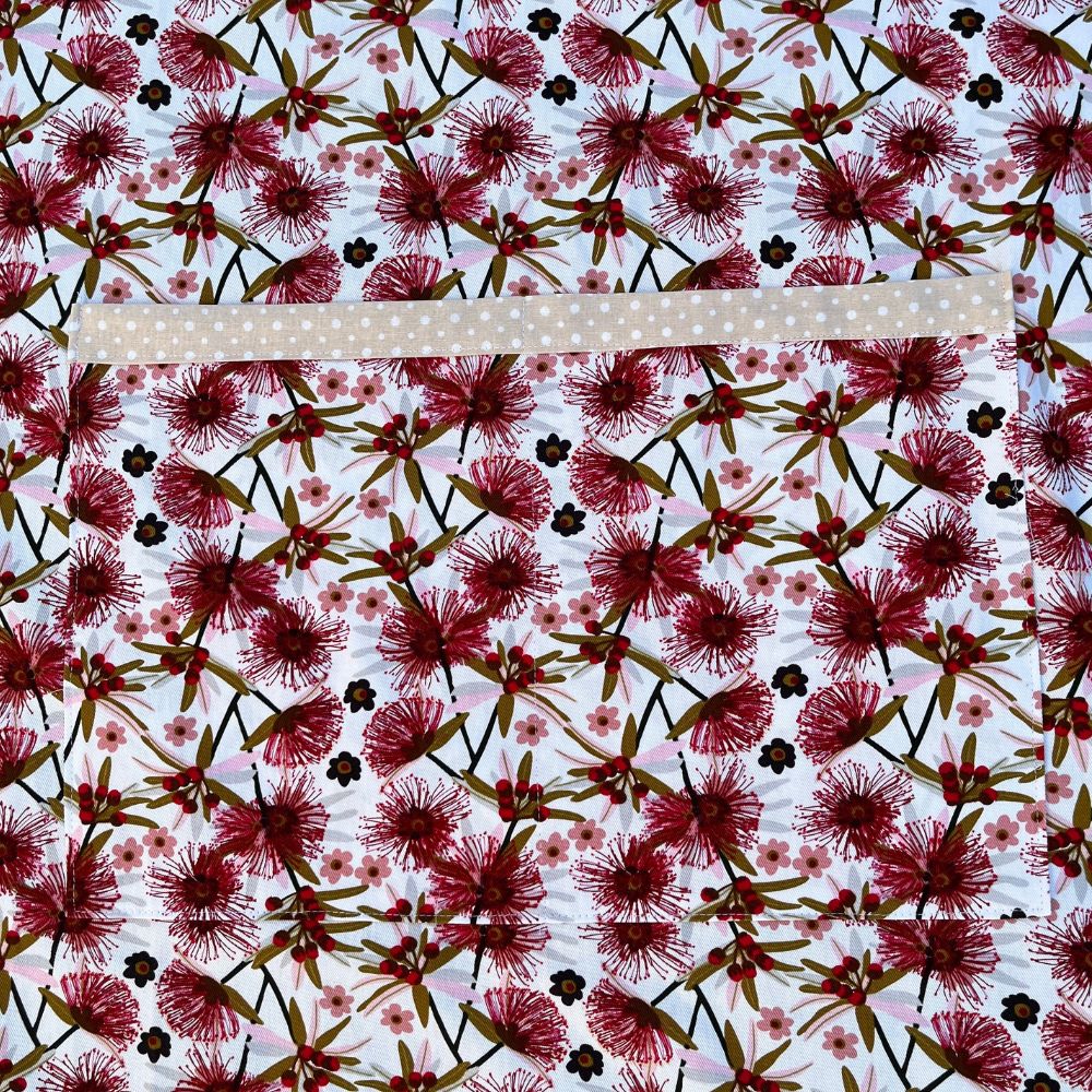 Handmade apron | adjustable straps | long waist ties | pocket | native flowers