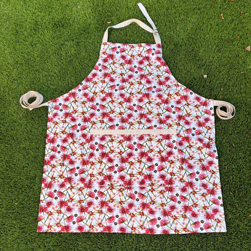 Handmade apron | adjustable straps | long waist ties | pocket | native flowers