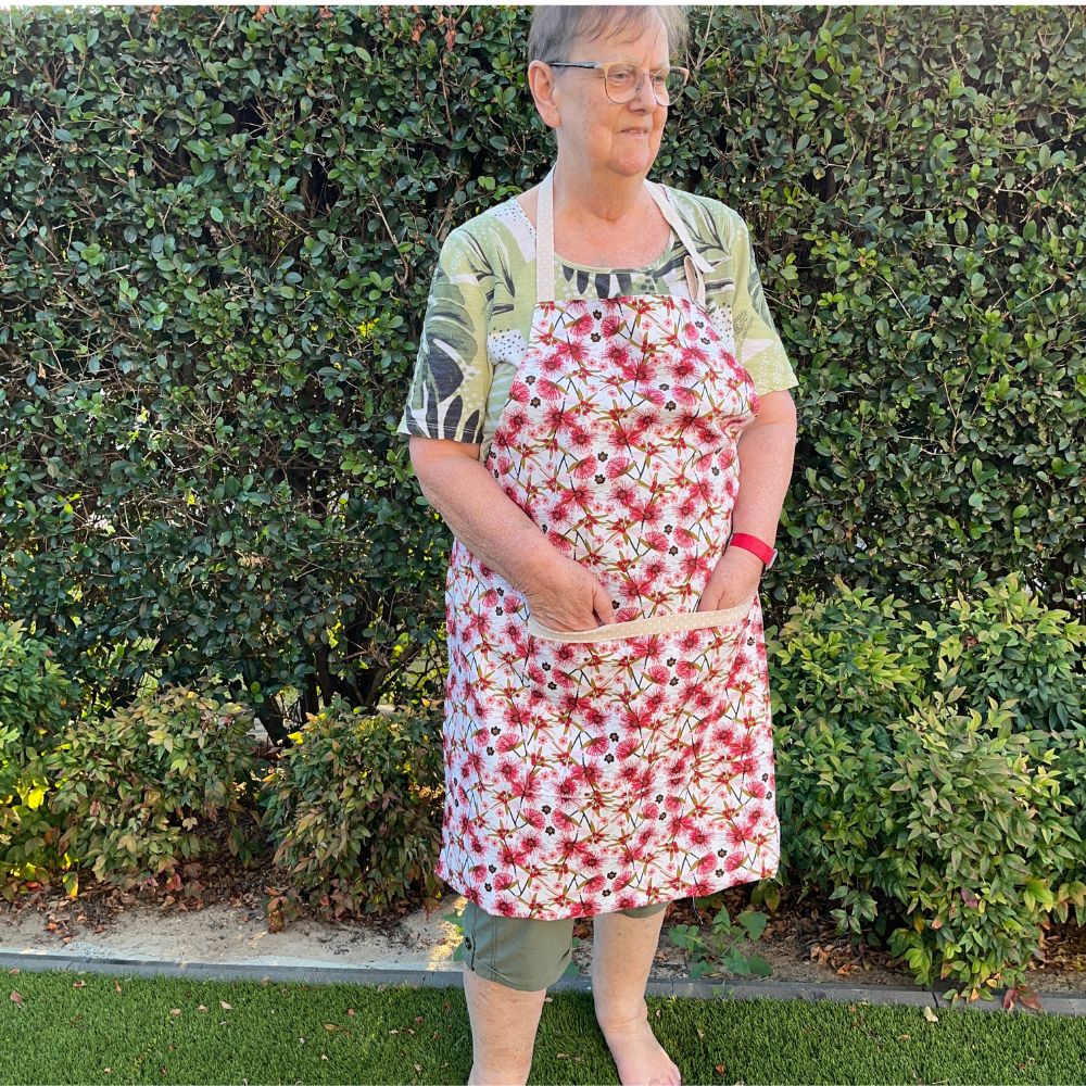 Handmade apron | adjustable straps | long waist ties | pocket | native flowers