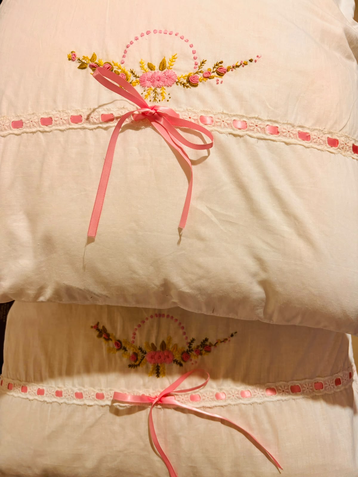 Set of 2 Standard Size Floral Embroidered Pillow Cases