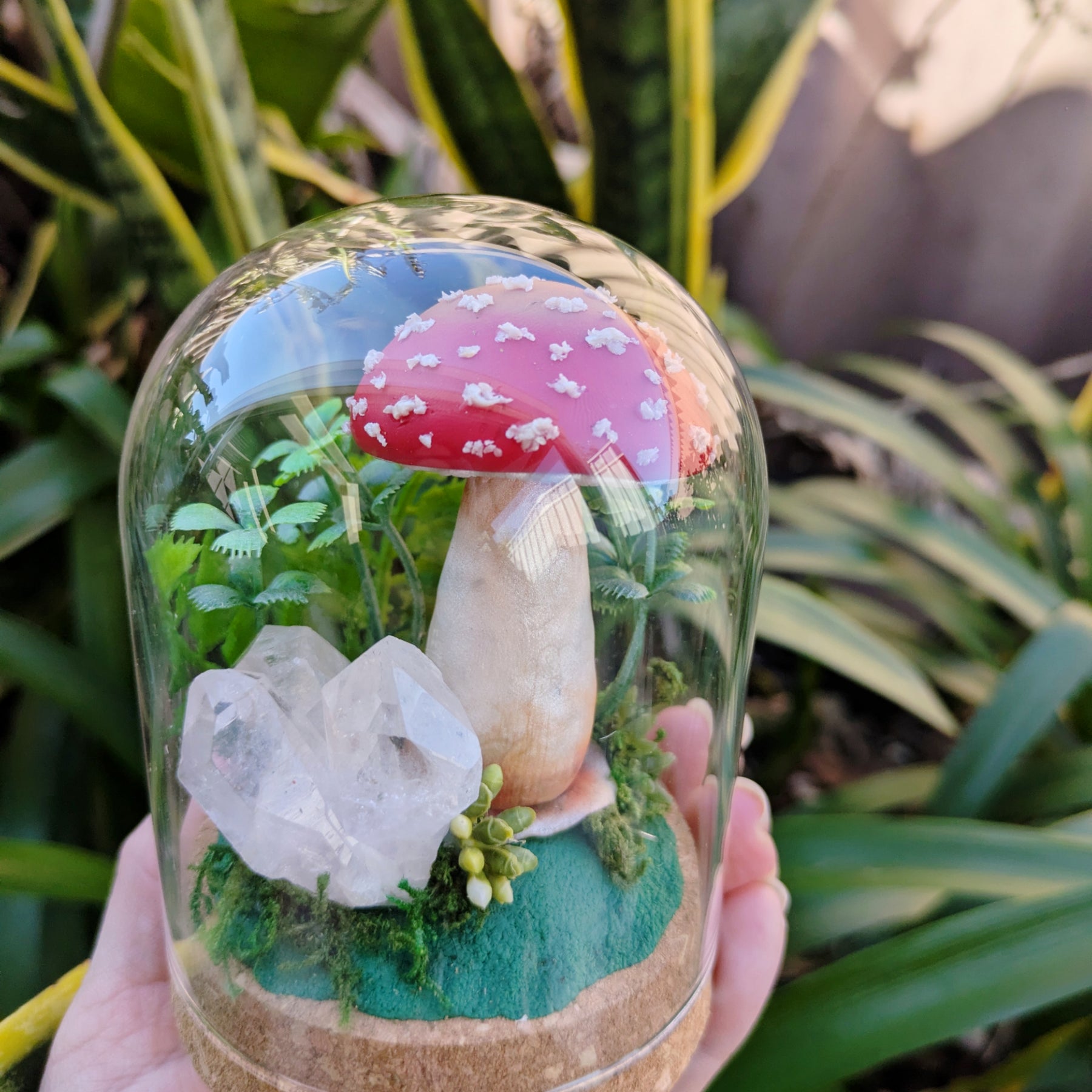 Enchanted Amanita Mushroom Dome with a Clear Quartz