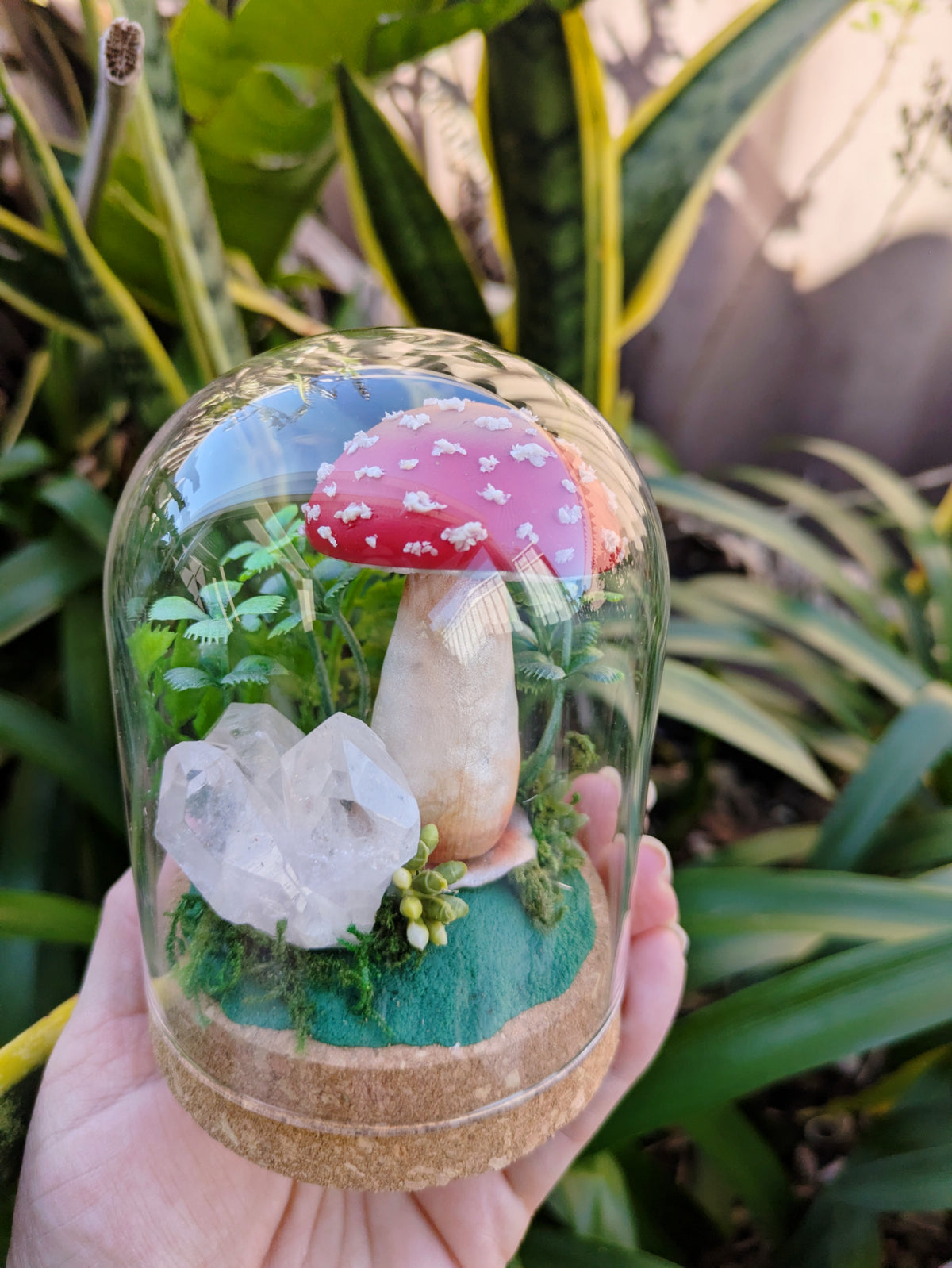 Enchanted Amanita Mushroom Dome with a Clear Quartz