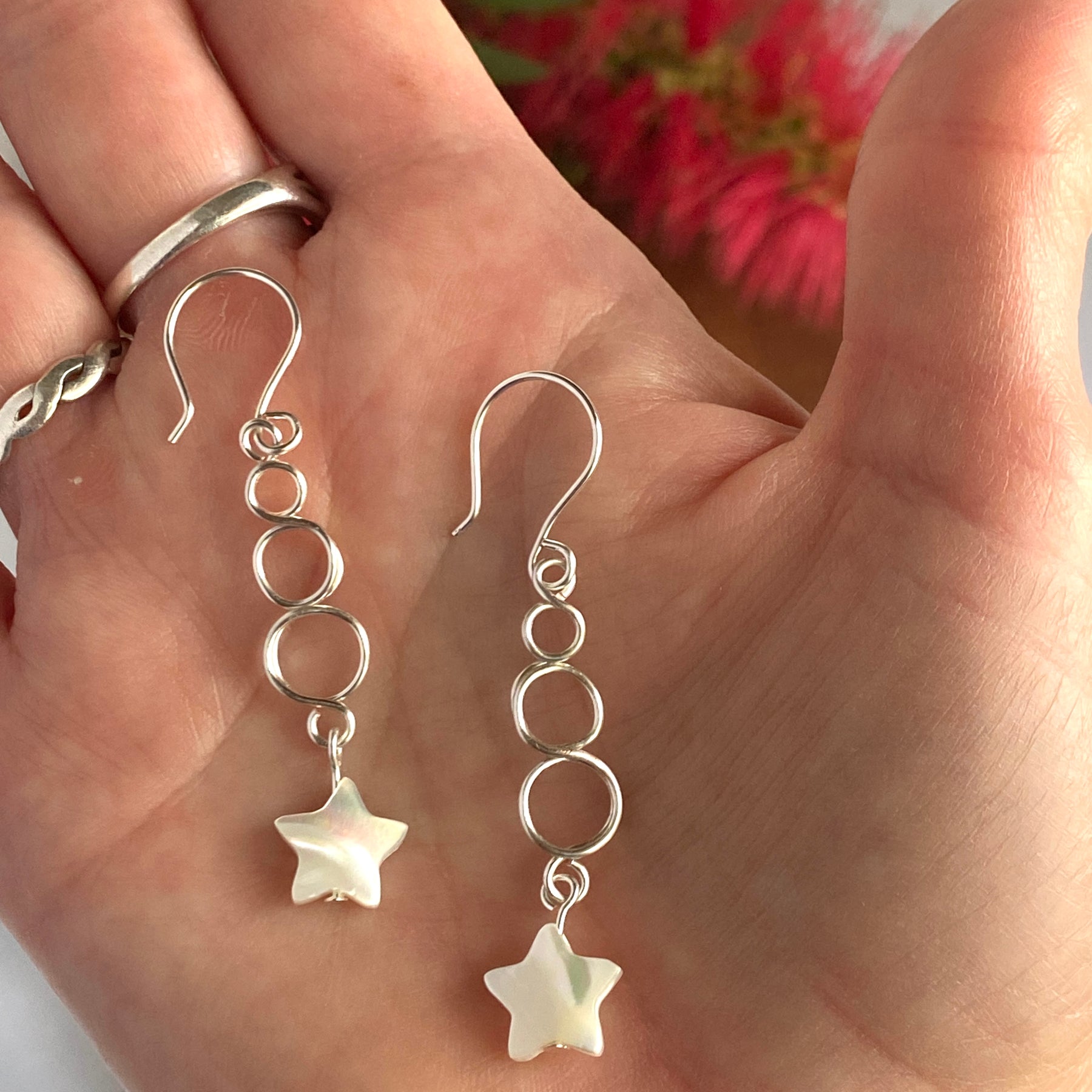 Silver Loop Christmas Star Earrings | Mother of Pearl | Festive Jewellery