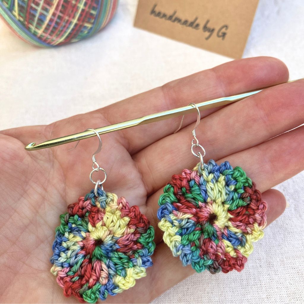 Rainbow Frills - Handmade Cotton Crochet Dangle Earrings