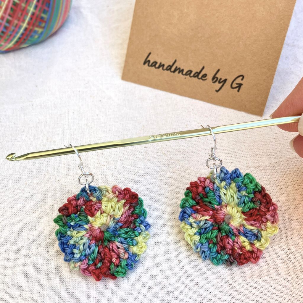 Rainbow Frills - Handmade Cotton Crochet Dangle Earrings