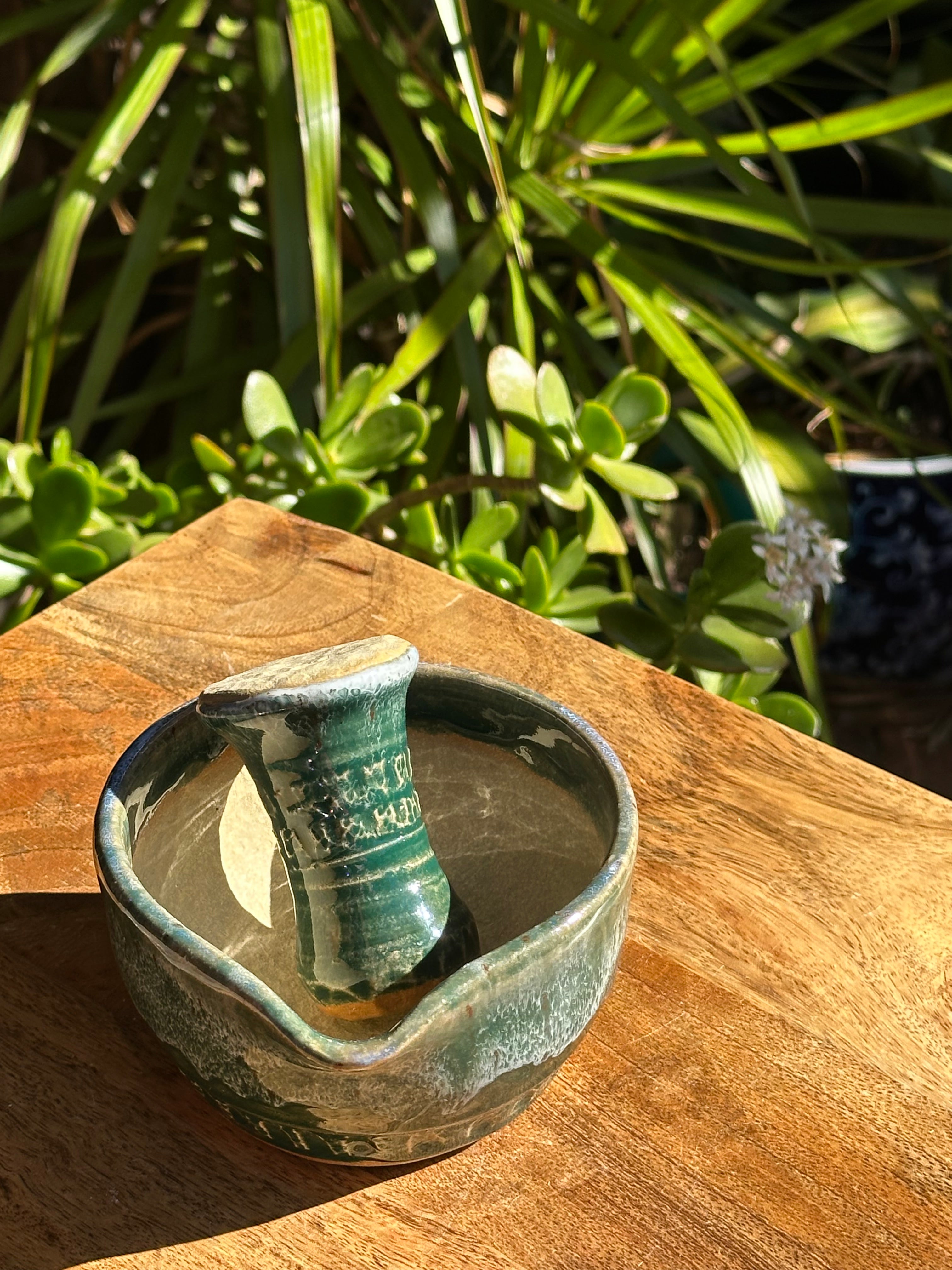 Ceramic Pestle and Mortar - Malachite