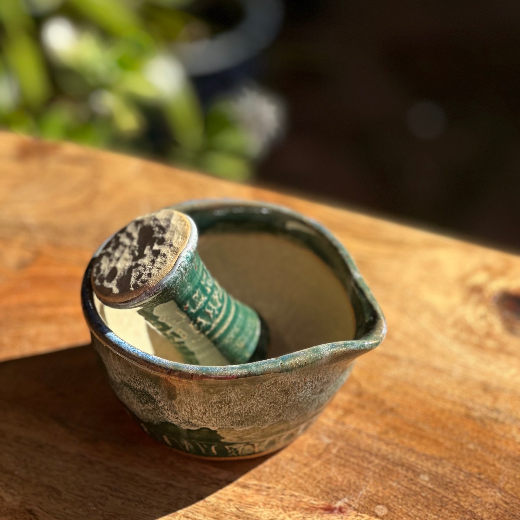 Ceramic Pestle and Mortar - Malachite