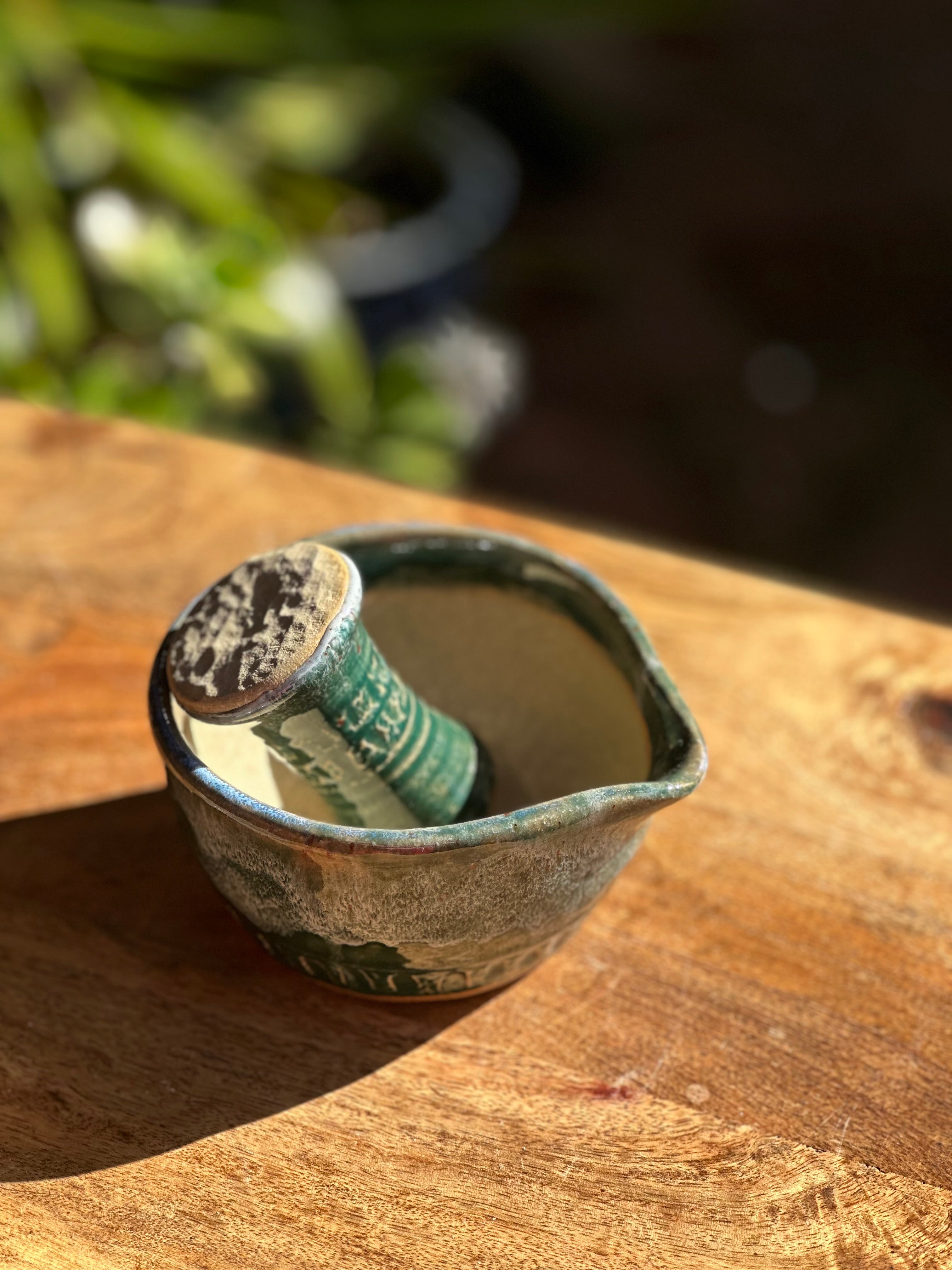 Ceramic Pestle and Mortar - Malachite