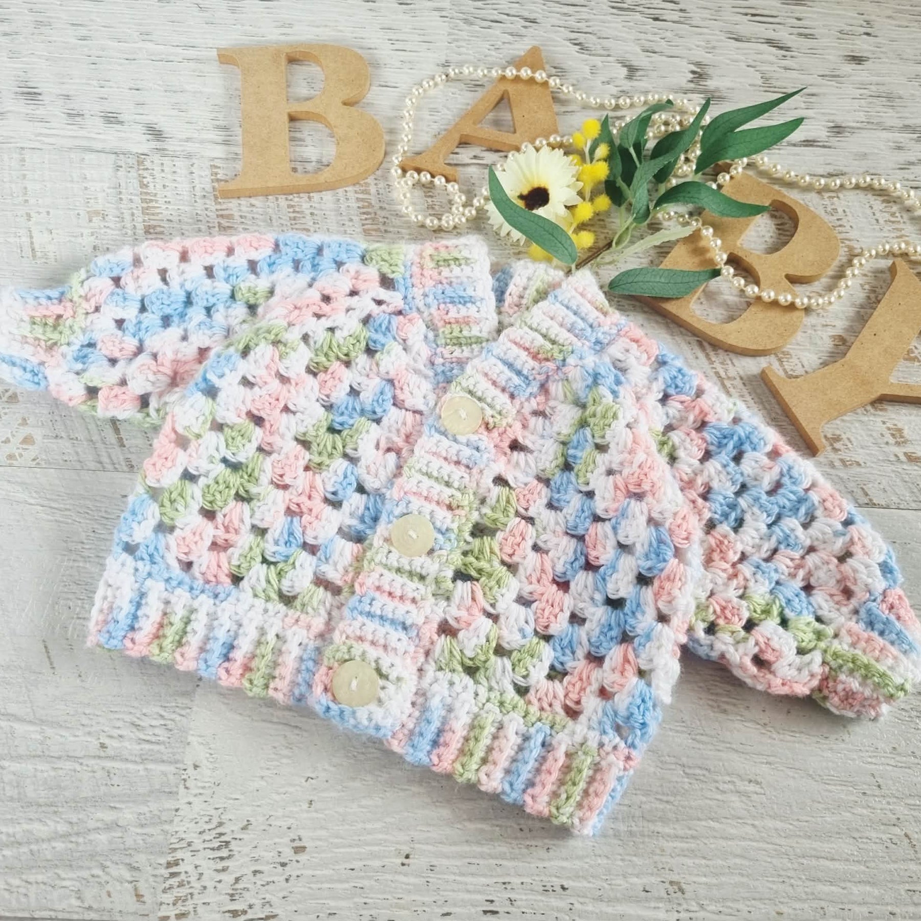 Baby Cardigan | Multi-coloured | Newborn | Granny Stitch | Handmade | Crochet | 0-3 months