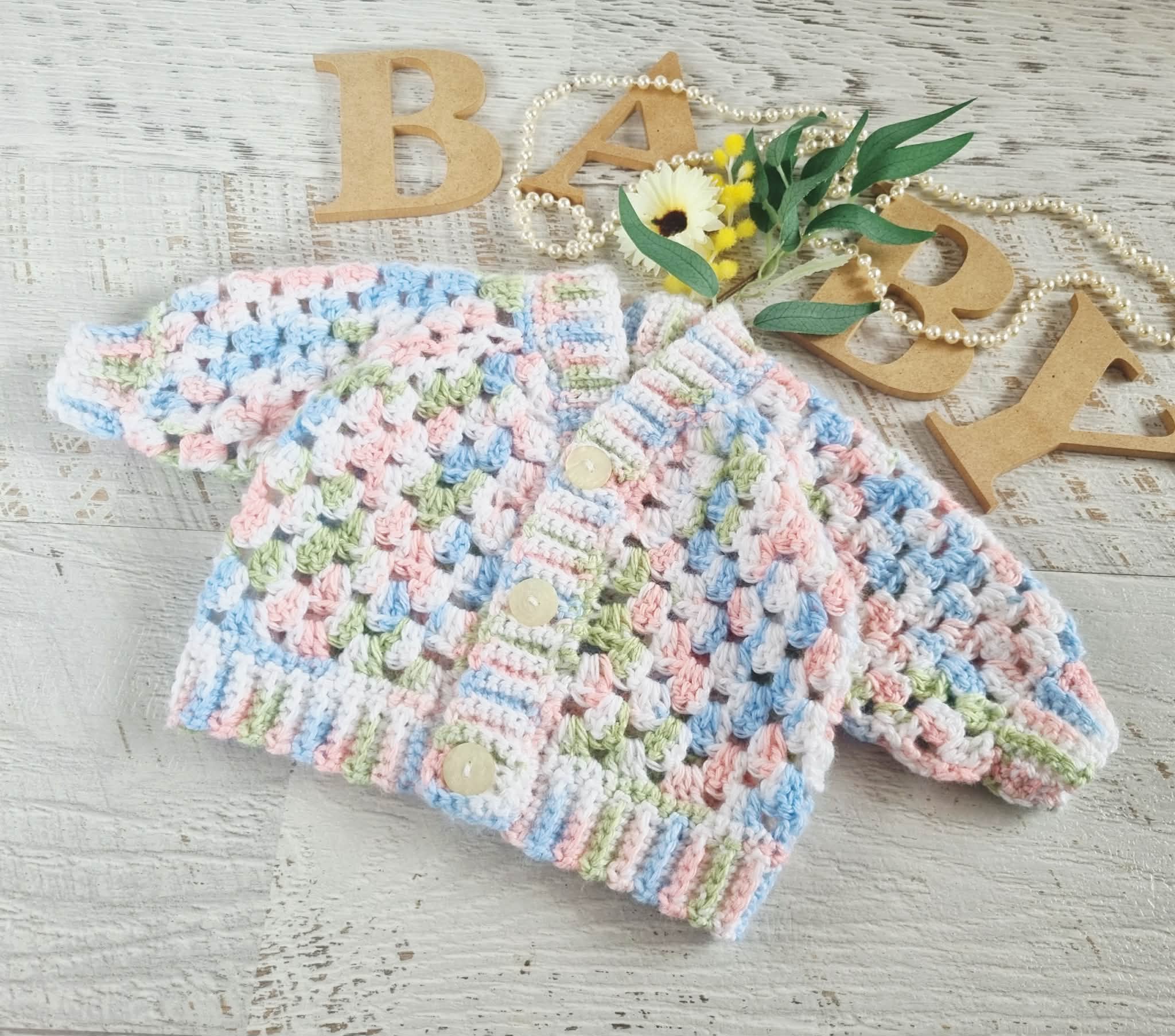 Baby Cardigan | Multi-coloured | Newborn | Granny Stitch | Handmade | Crochet | 0-3 months