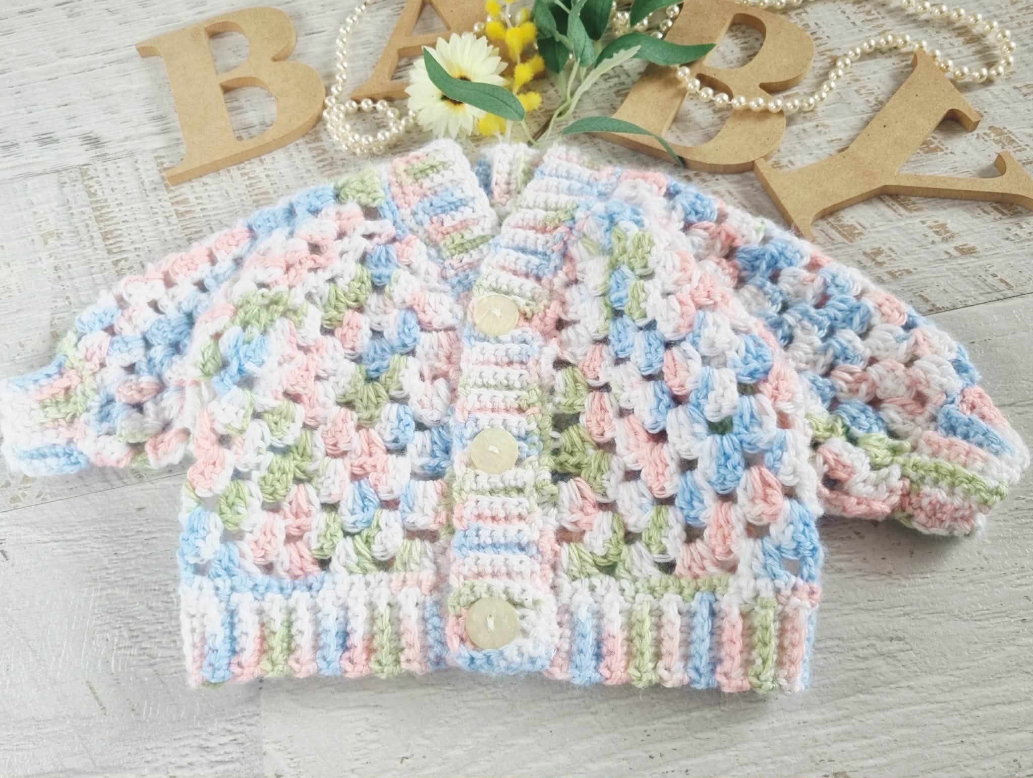 Baby Cardigan | Multi-coloured | Newborn | Granny Stitch | Handmade | Crochet | 0-3 months